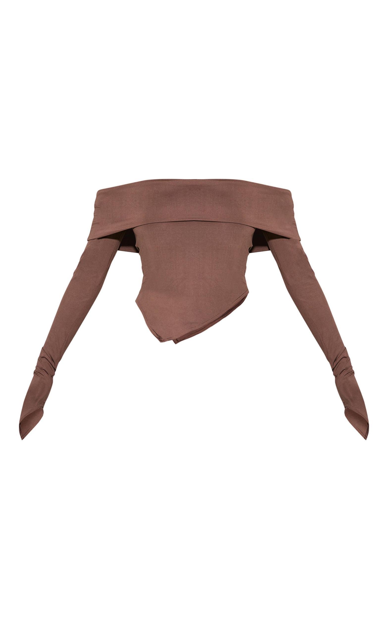 Taupe Slinky Bardot Asymmetric Long Top Product Image