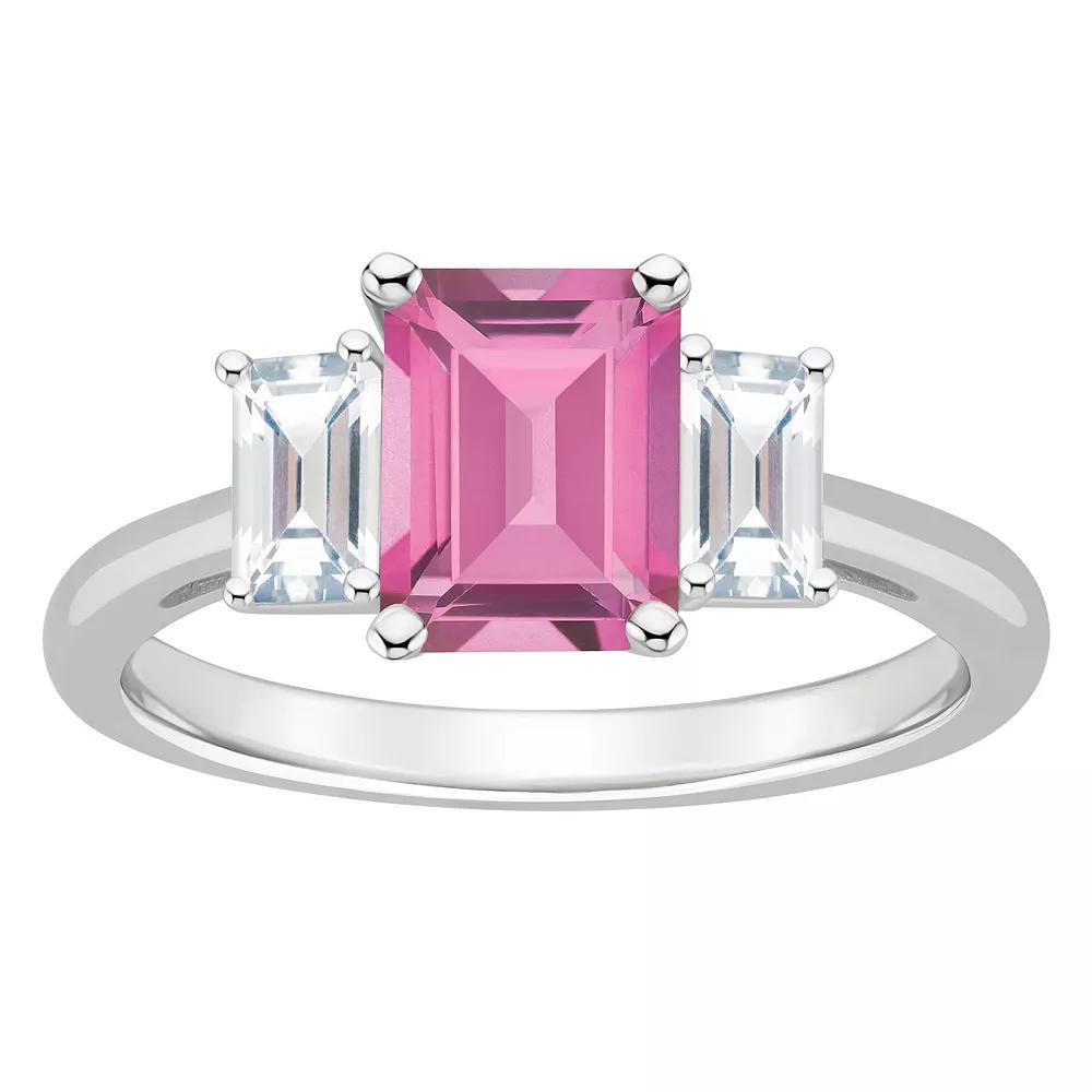 Alyson Layne Sterling Silver Emerald Cut Pink Topaz & White Topaz Three-Stone Ring, Women's, Size: 8 Product Image