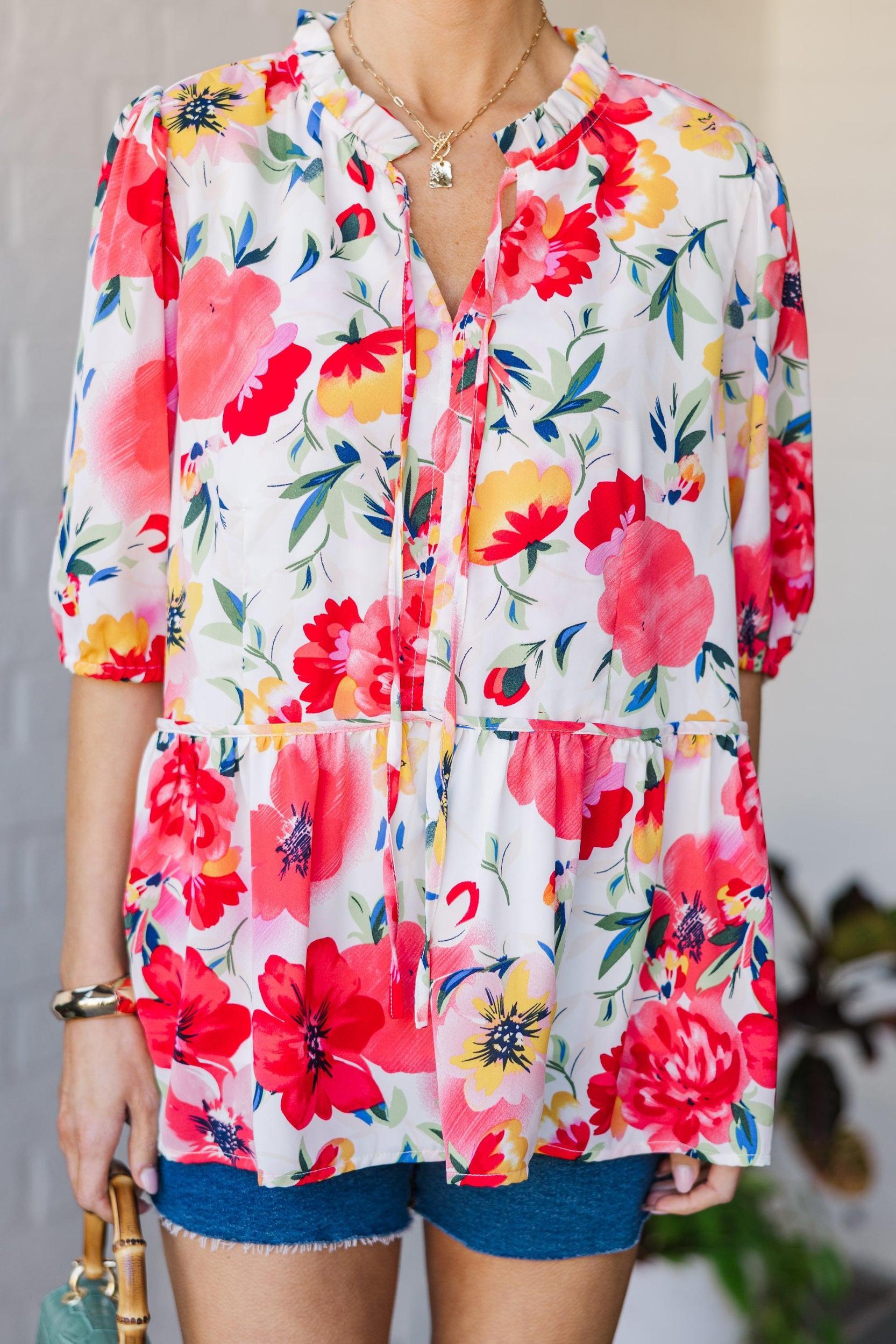 Dynamic View White Floral Blouse Female Product Image