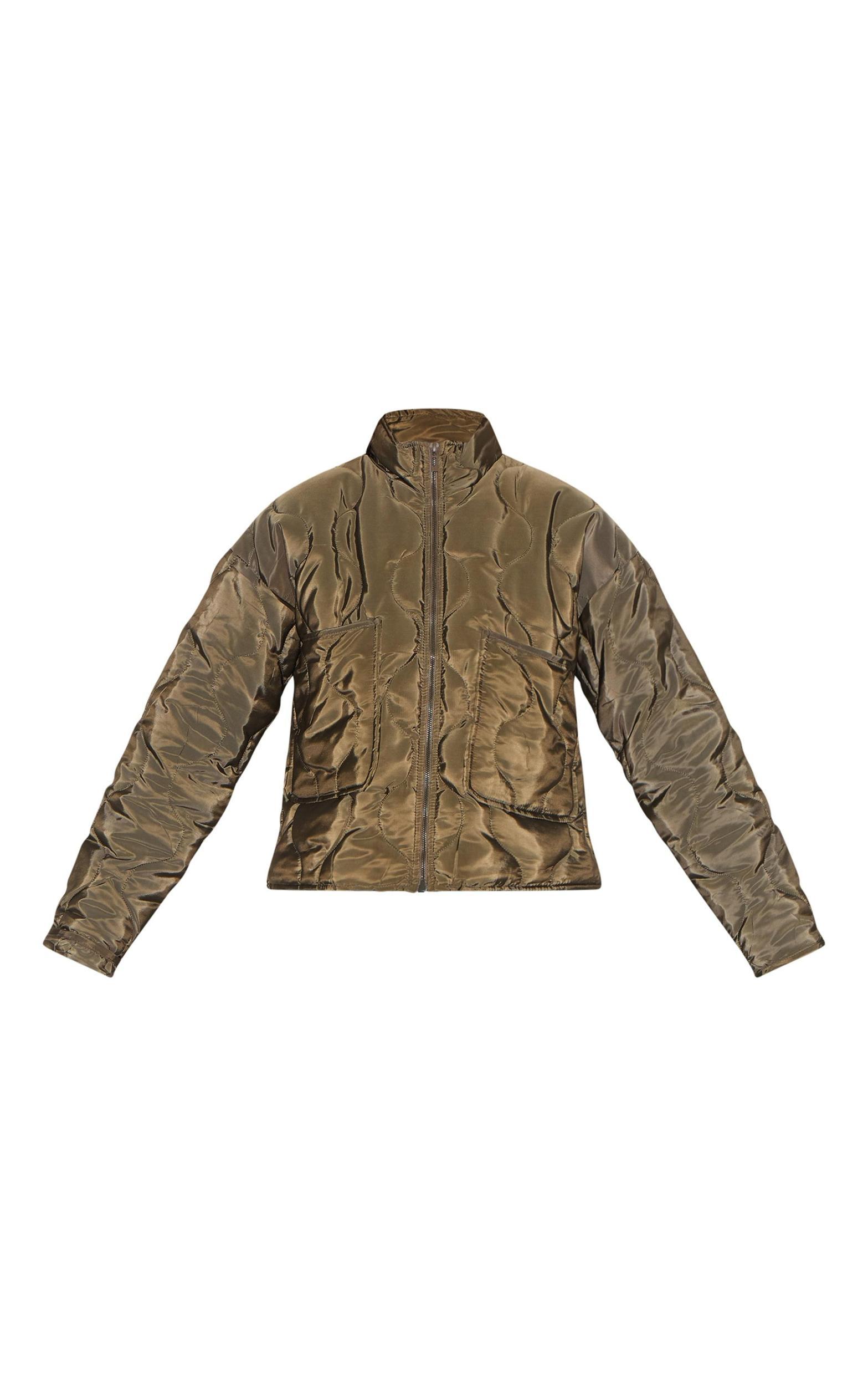  Olive Padded Wave Funnel Neck Jacket Product Image