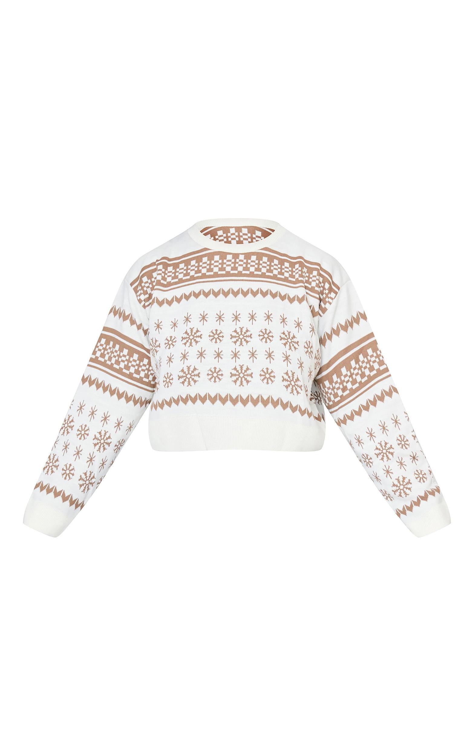 Plus Cream Snowflake Fairisle Cropped Christmas Sweater Product Image