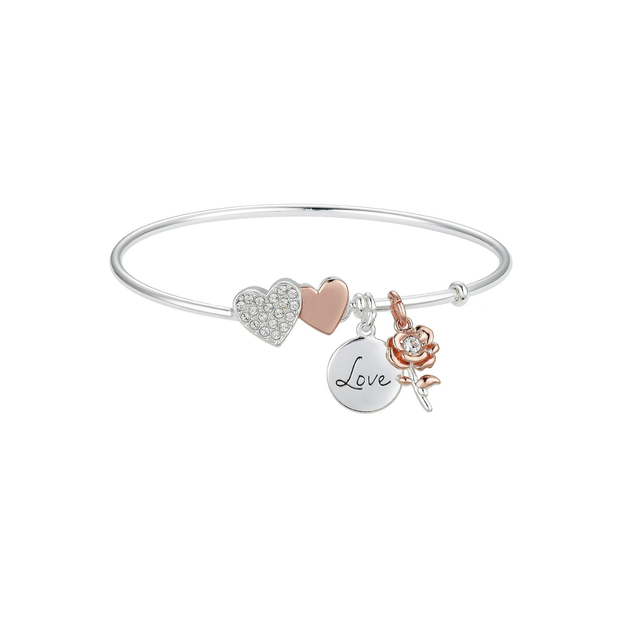 Brilliance Two-Tone "Love" Crystal Charm Bracelet, Women's, Size: 7.5", Two Tone Product Image
