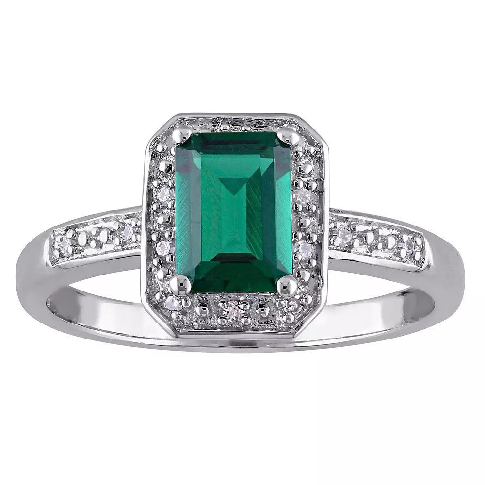 Stella Grace Sterling Silver Lab-Created Emerald & Diamond Accent Fashion Ring, Women's, Size: 7.50 Product Image