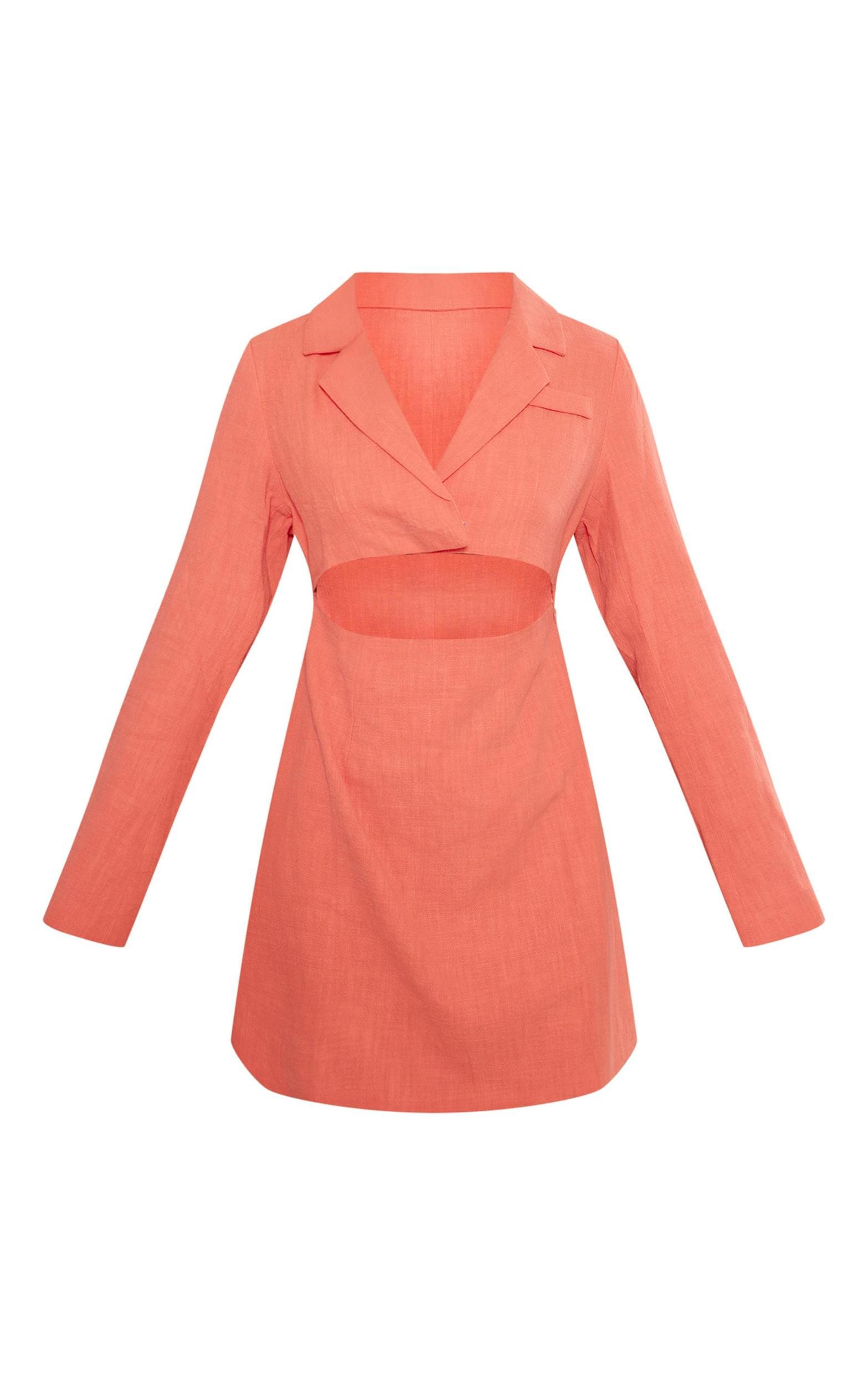 Coral Premium Linen Look Cut Out Blazer Dress Product Image