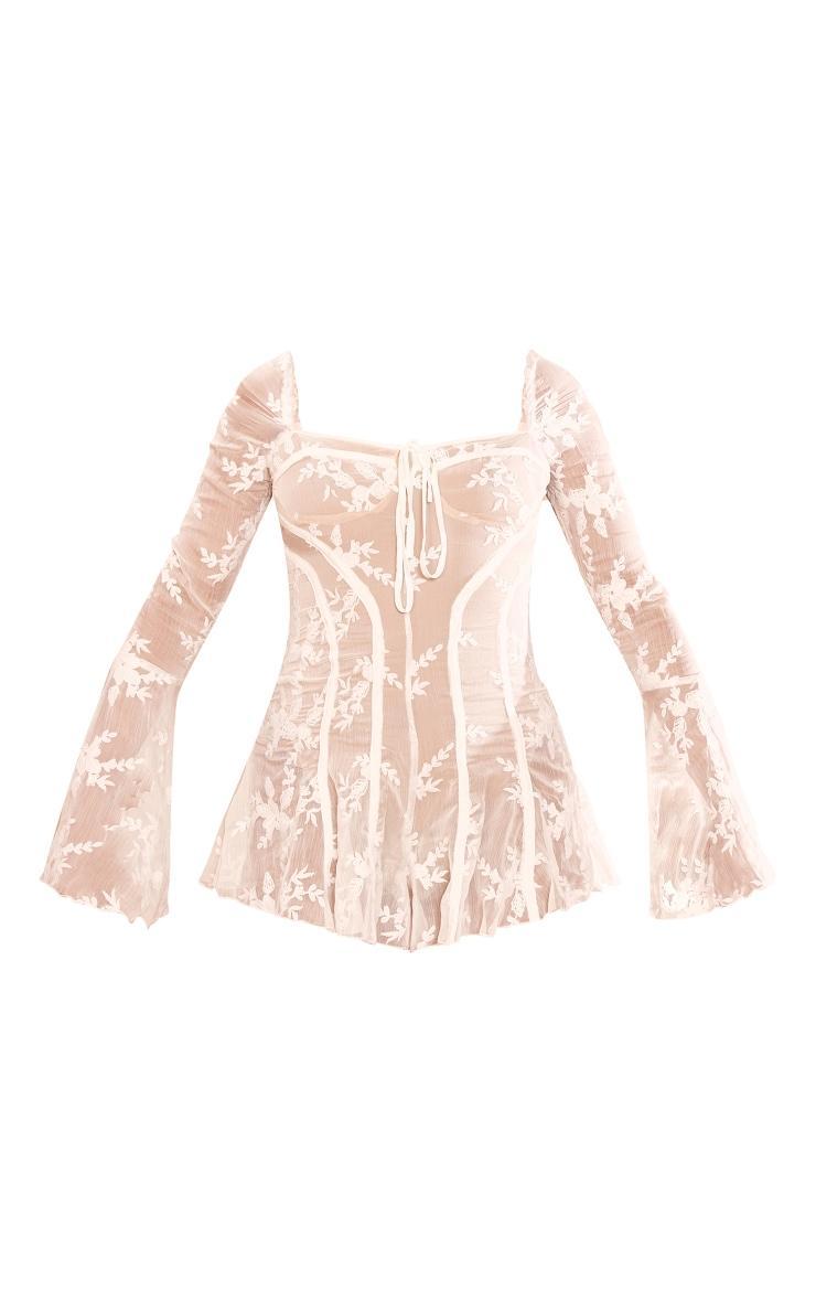 White Lace Flared Sleeve Binding Detail Romper Product Image