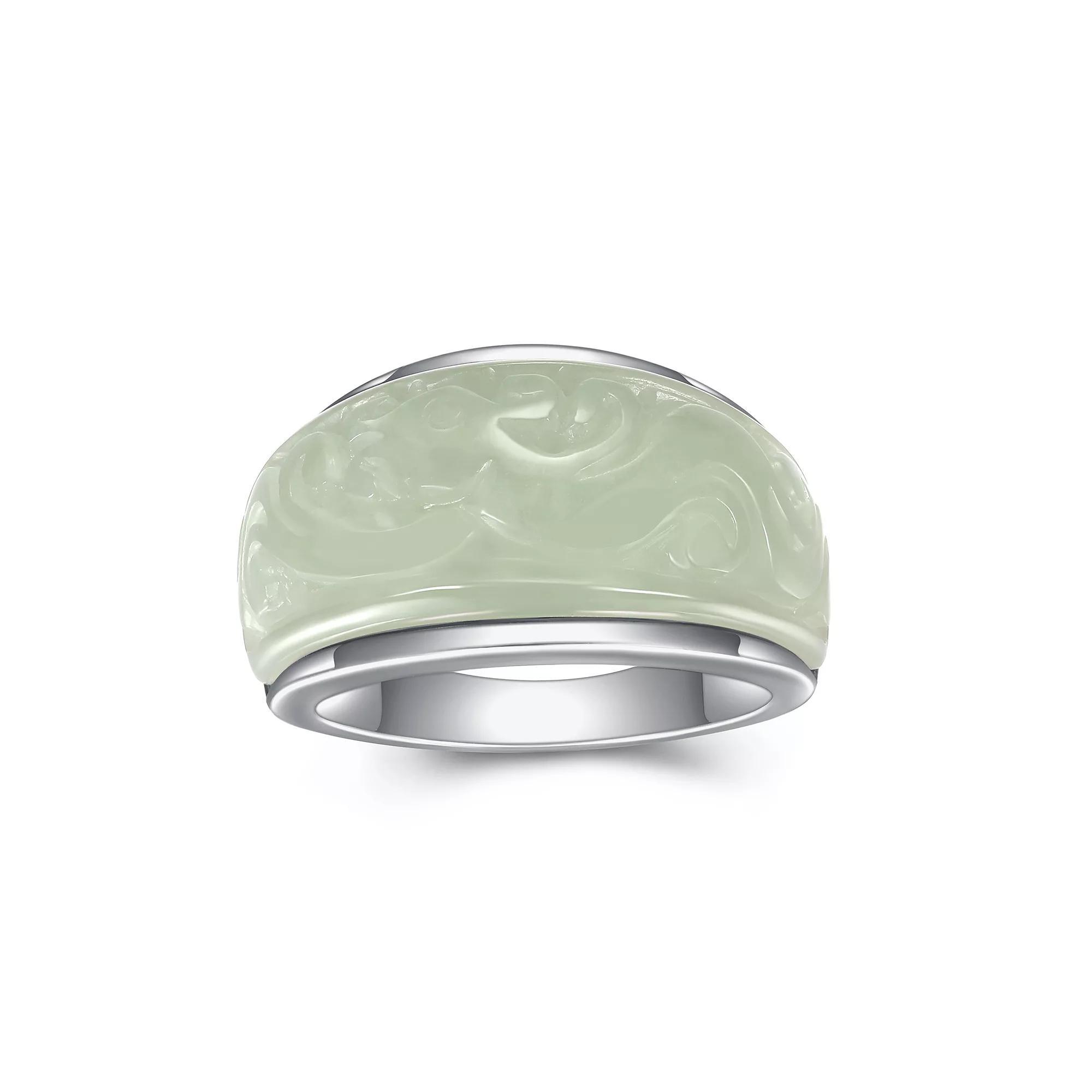Dynasty Jade Sterling Silver Jade Carved Dome Ring, Women's, Size: 8 Product Image