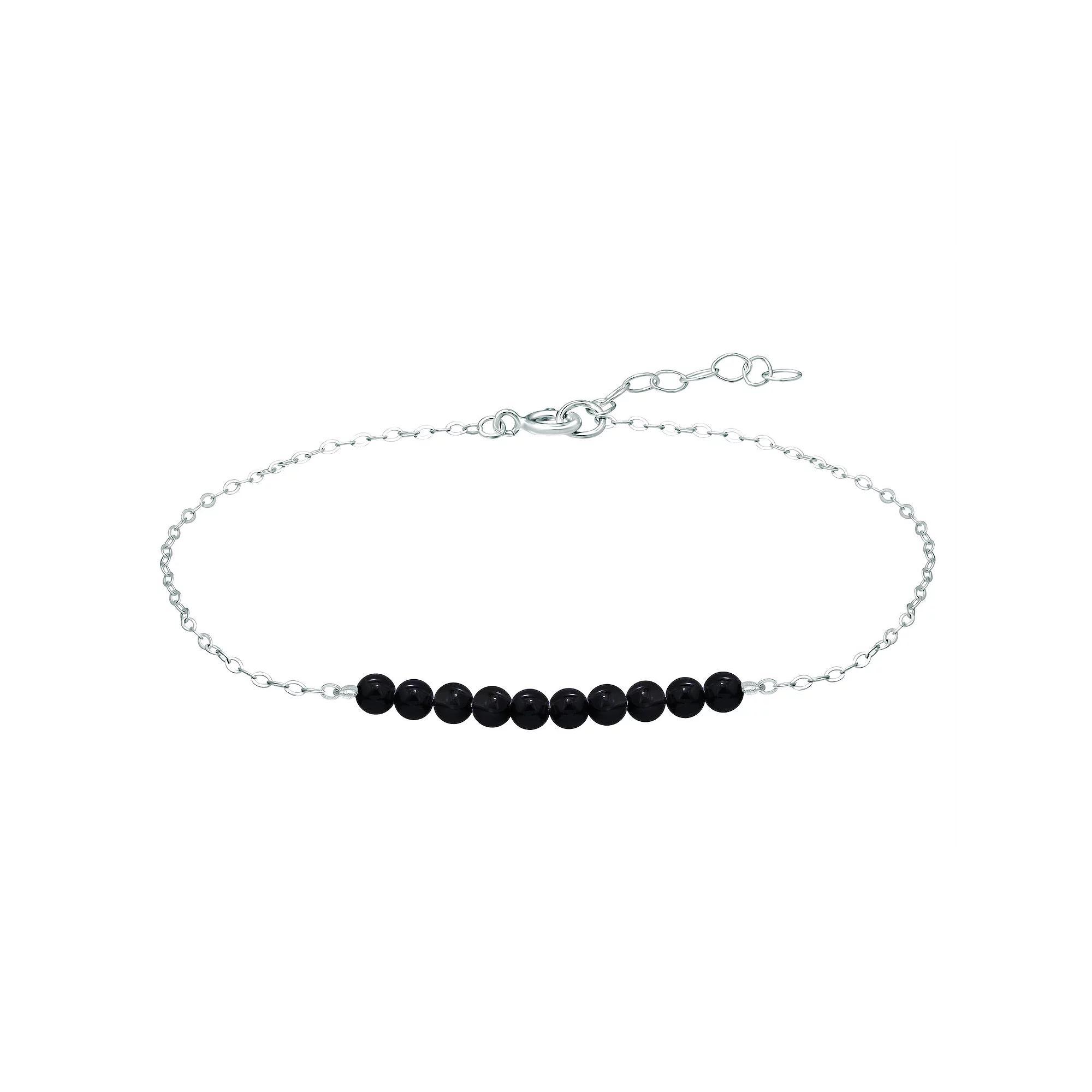 Aleure Precioso Sterling Silver Beaded Anklet, Women's, Size: 9", Black Product Image