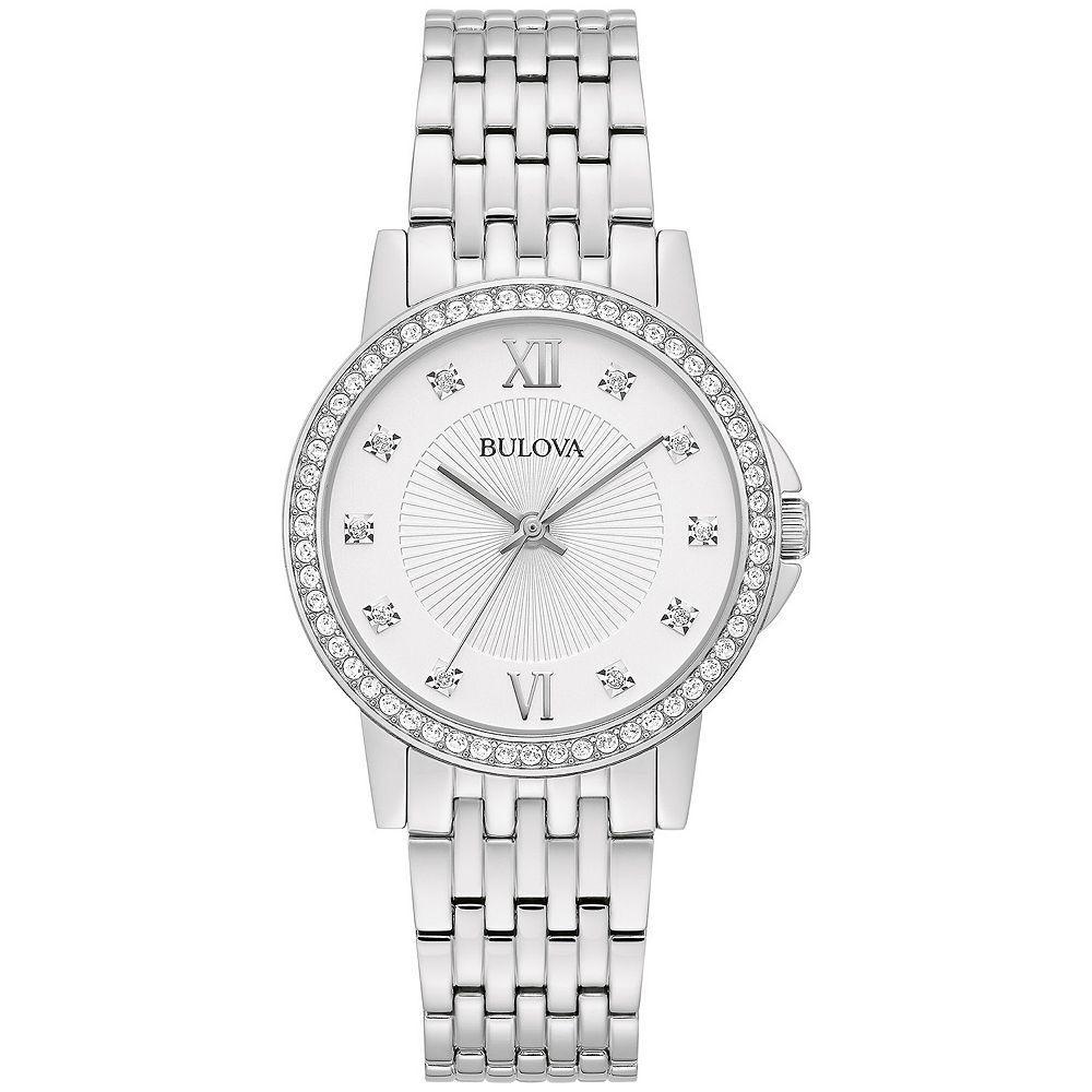 Bulova Womens Classic Stainless Steel Crystal Accent Dial and Bezel Bracelet Watch - 96L297 Gold Silver Product Image