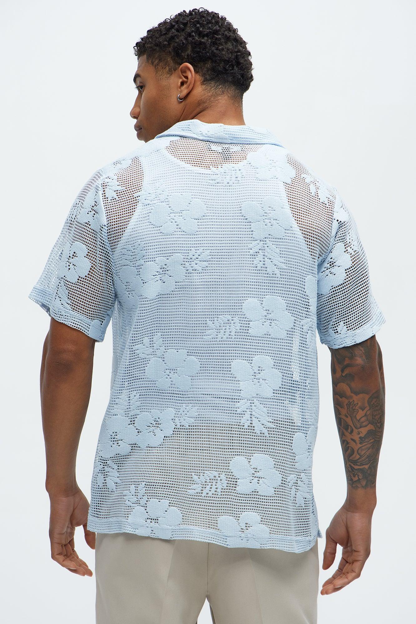 Eastland Crochet Lightweight Johnny Collar Shirt - Light Blue Product Image