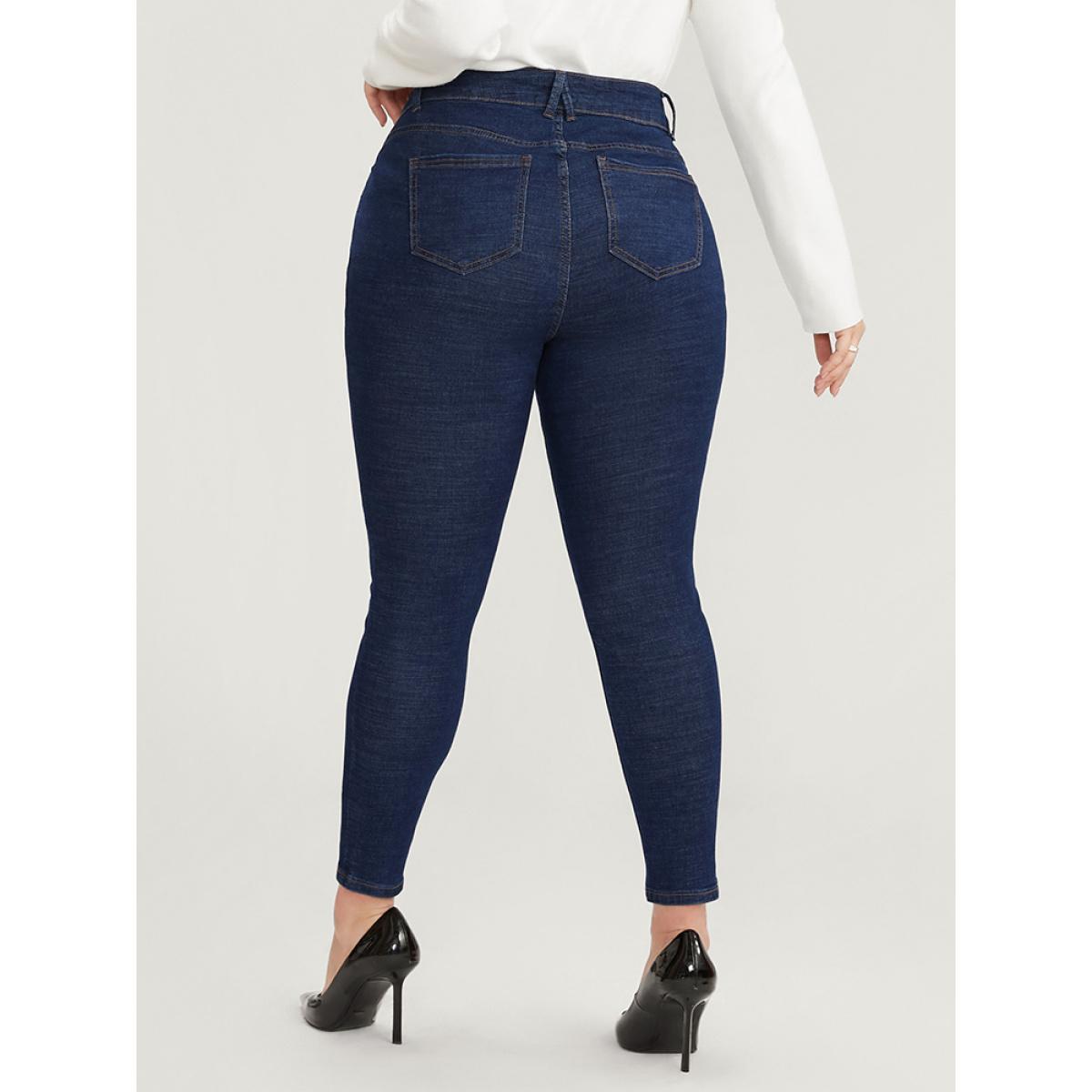 Plus Size Skinny Very Stretchy High Rise Dark Wash Pocket Heather Jeans Women Indigo Office Plain High stretch Pocket Jeans BloomChic 22/3X Product Image