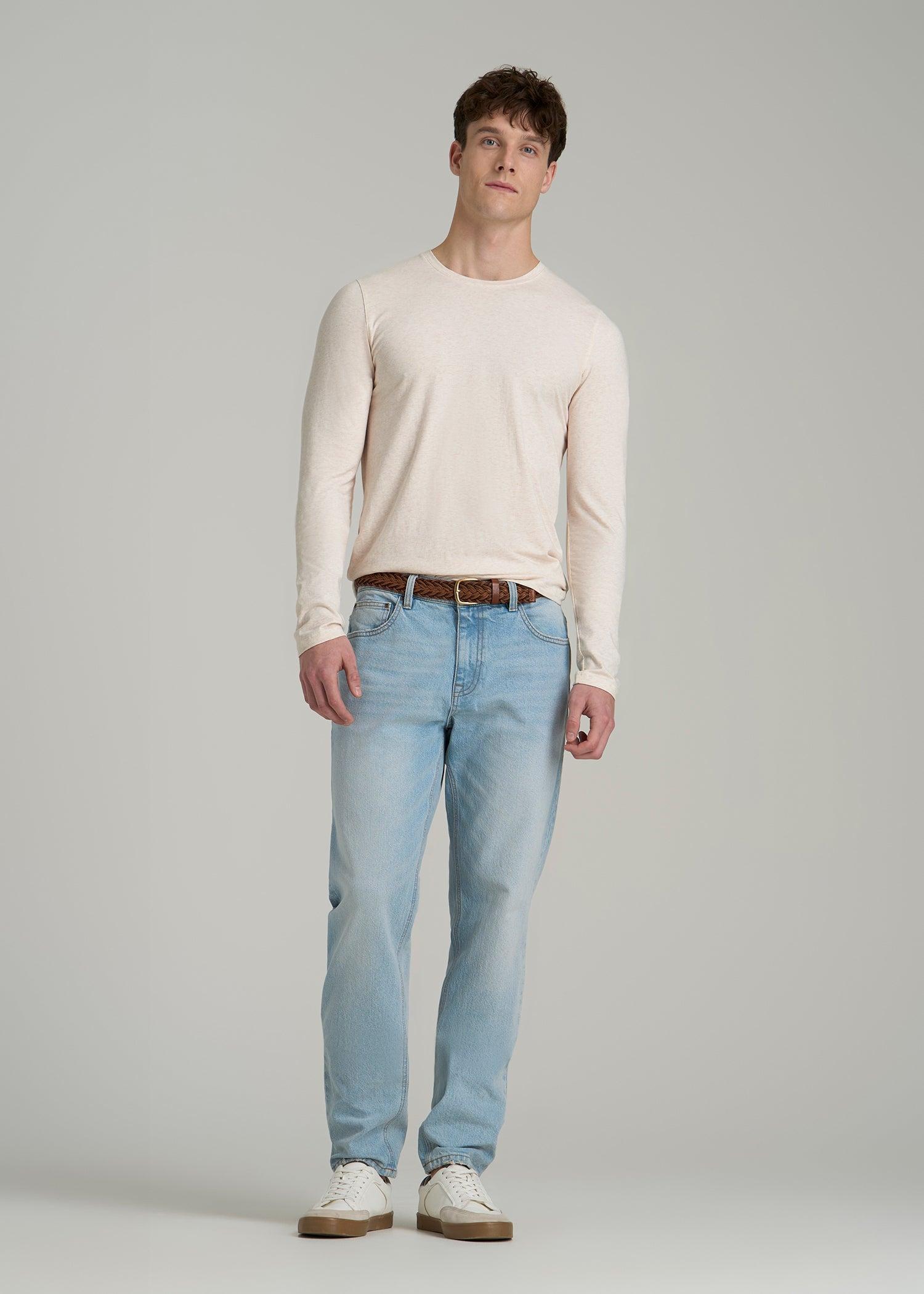 The Essential MODERN-FIT Crewneck Long Sleeve Tall Men's Tee in Heathered Oatmeal Product Image