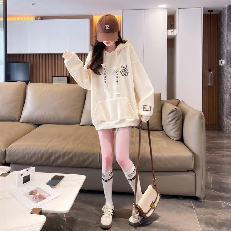 Bear Embroidered Applique Oversized Hoodie Product Image