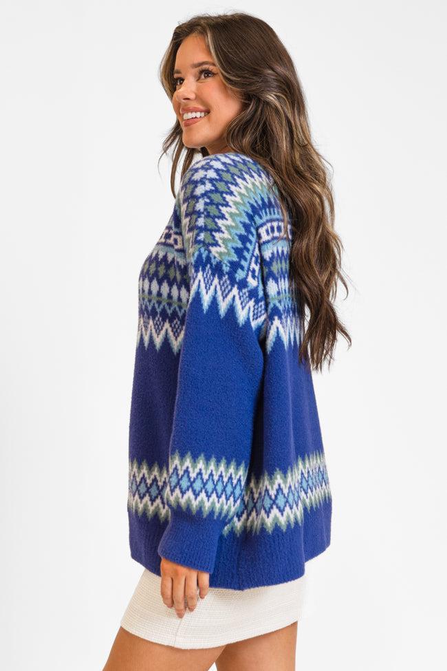 Bundled Up Navy Oversized Fuzzy Fair Isle Sweater FINAL SALE Product Image