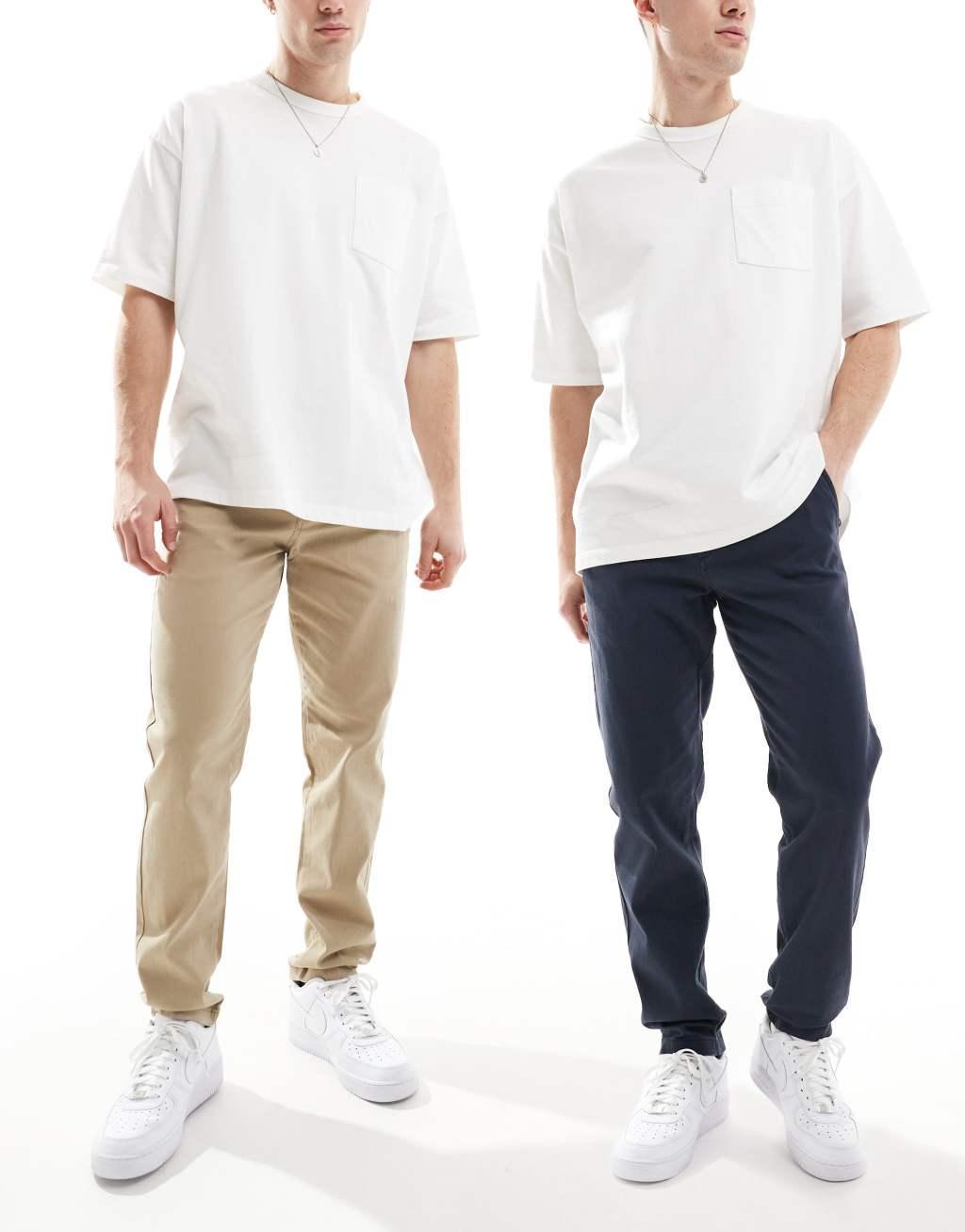 Jack & Jones Intelligence 2 Pack loose fit chino in beige & navy  Product Image