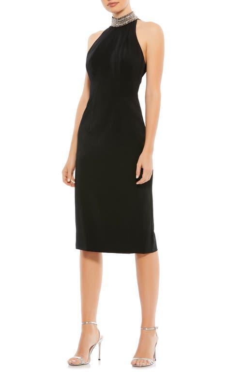 Mac Duggal Beaded Halter Neck Sleeveless Open Back Detail Sheath Dress Product Image