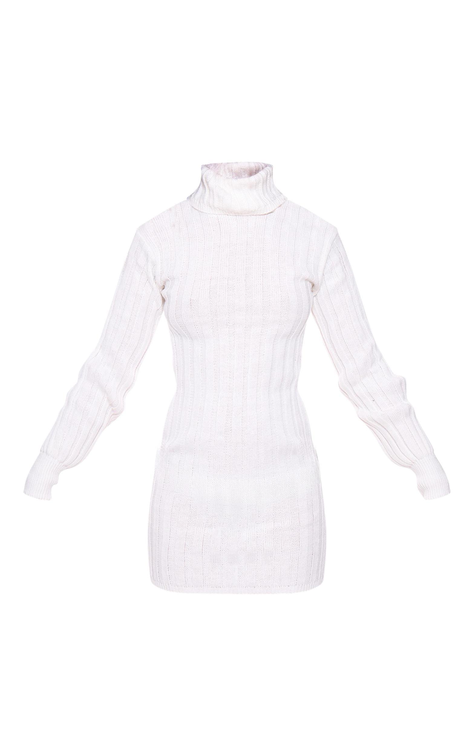 Cream Knitted Roll Neck Sweater Dress Product Image