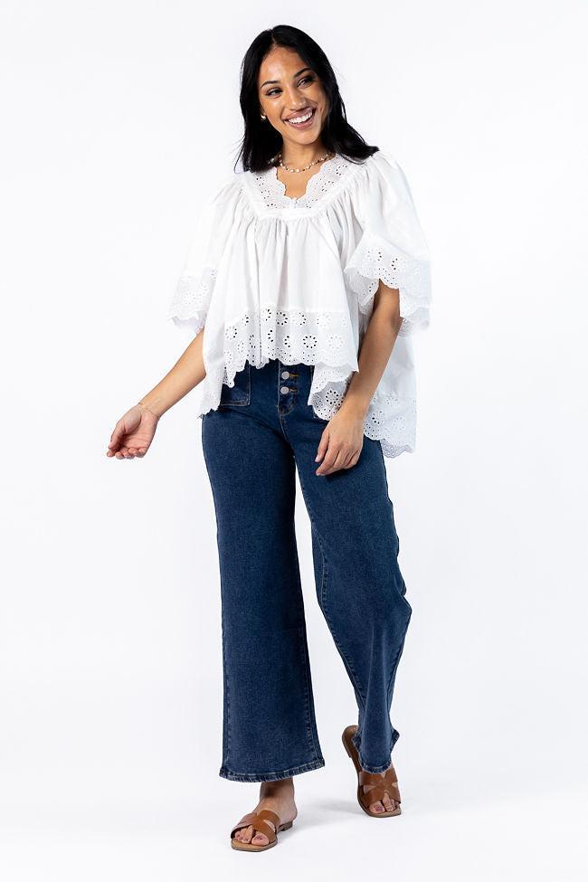 No Regrets Ivory Eyelet Detail Popover Short Sleeve Blouse SALE Product Image