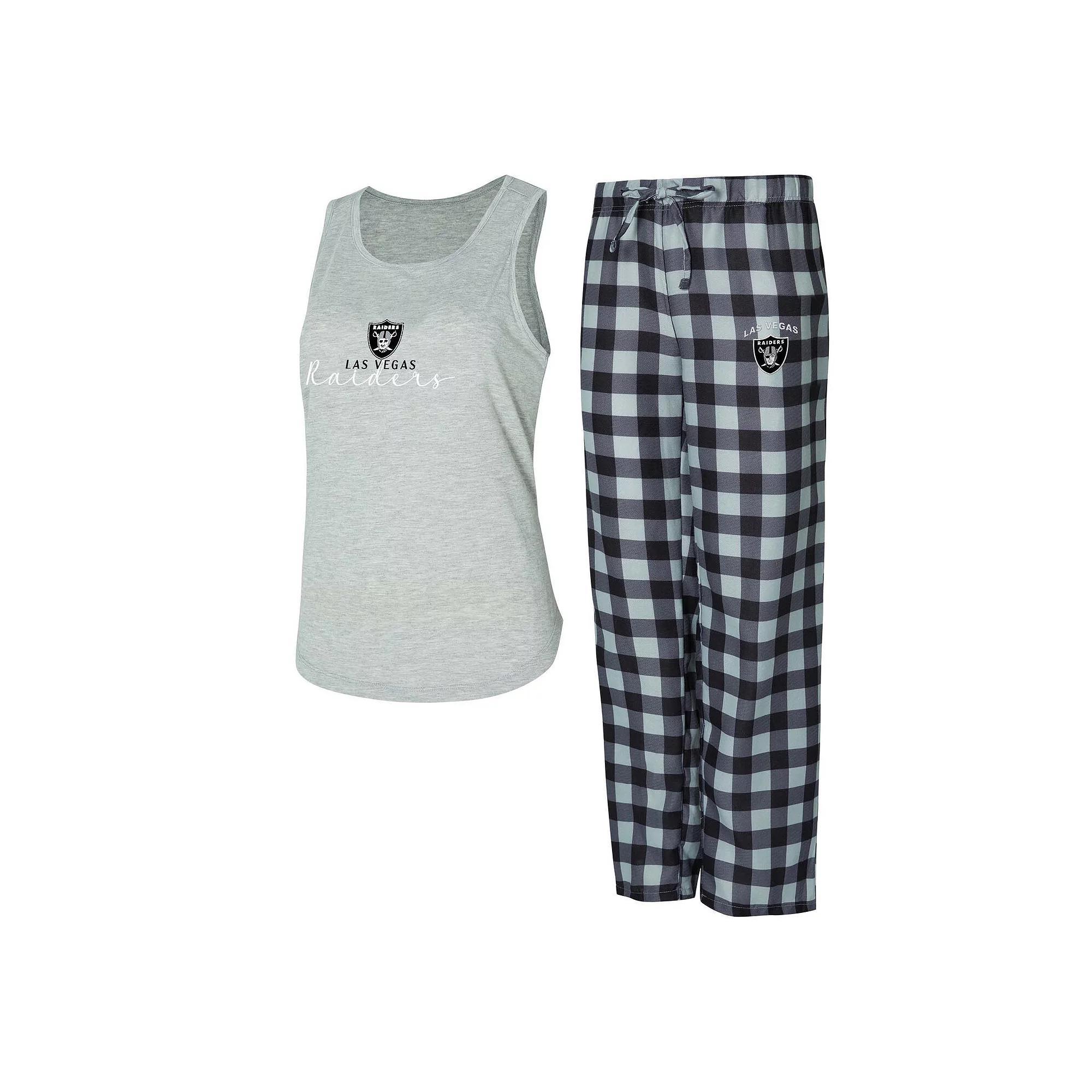 Womens Concepts Sport Gray/Black Las Vegas Raiders Petition Tank Top and Pants Sleep Set Product Image