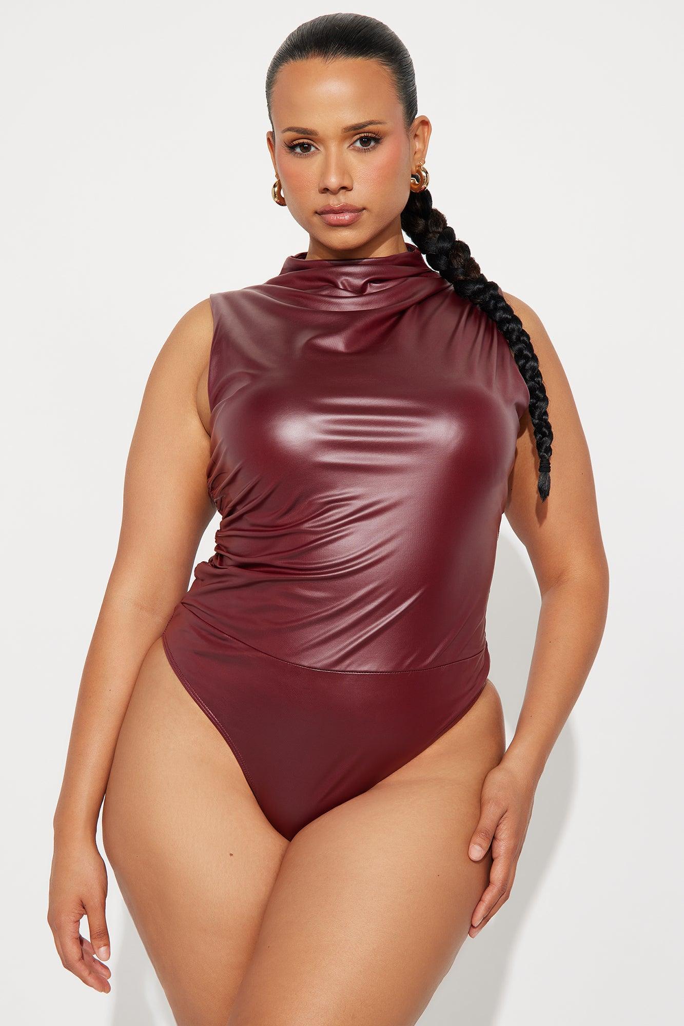 Kourtney Faux Leather Bodysuit - Burgundy Product Image