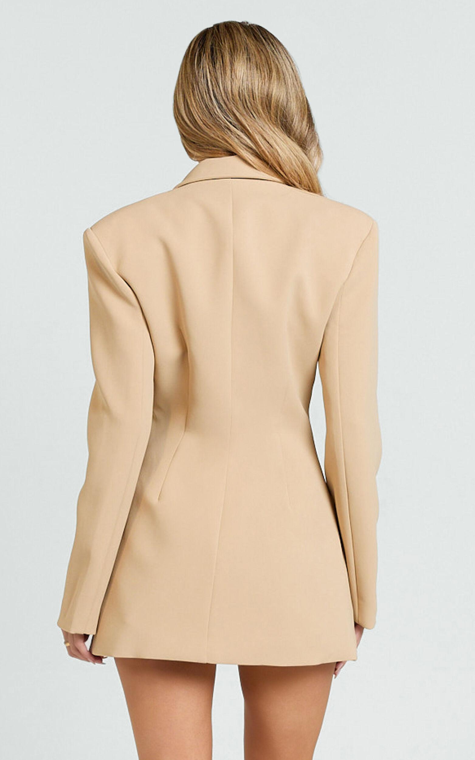 Seville Blazer -  Long Line Notched Lapel Blazer in Beige Product Image