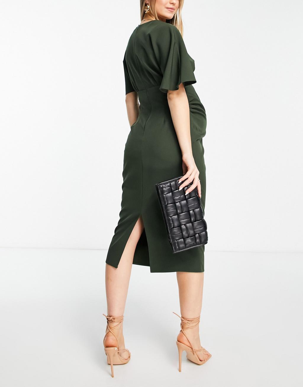 ASOS DESIGN Maternity pleated blouson midi dress Product Image