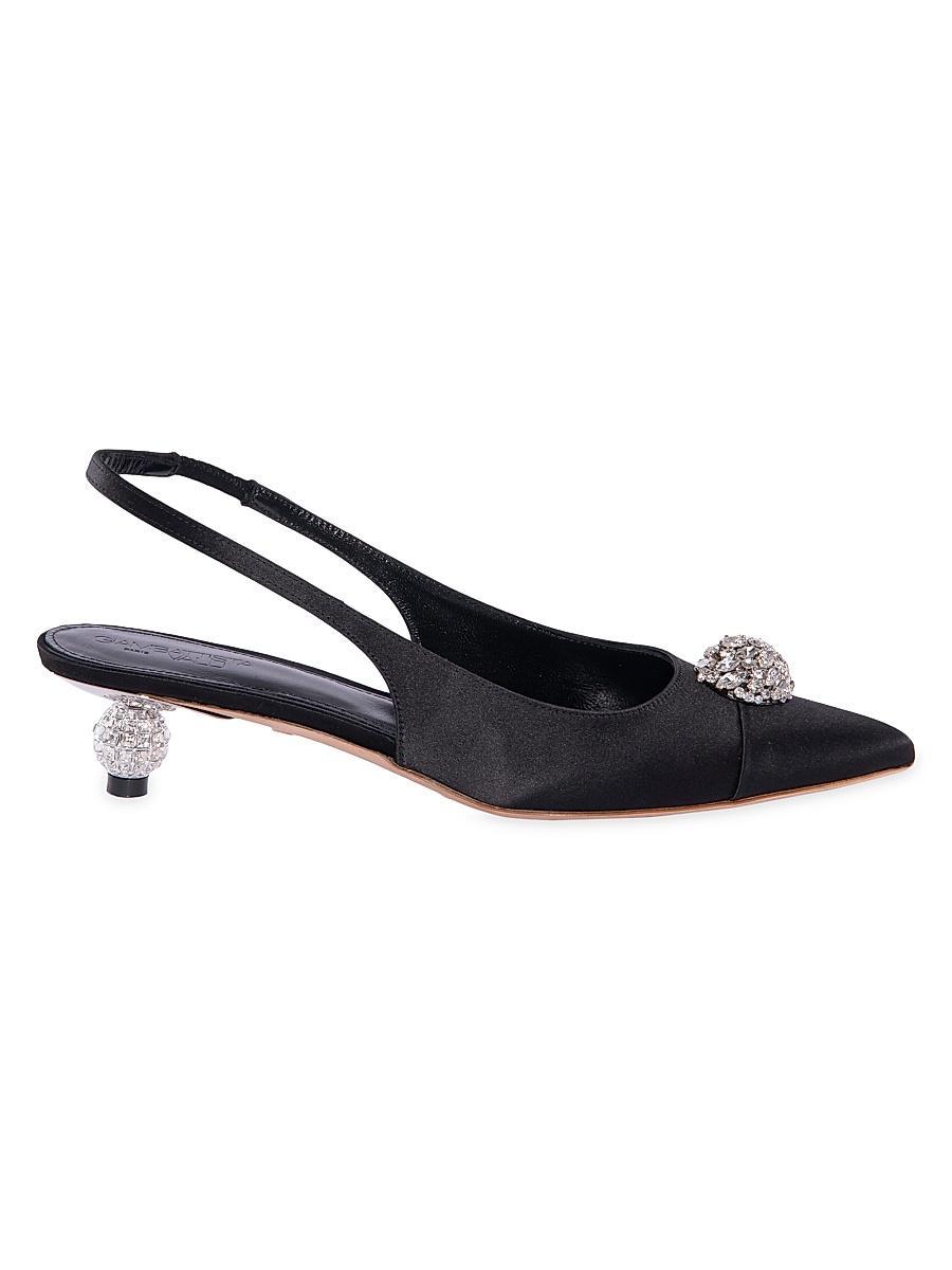 Womens 35MM Embellished Silk Slingback Pumps Product Image