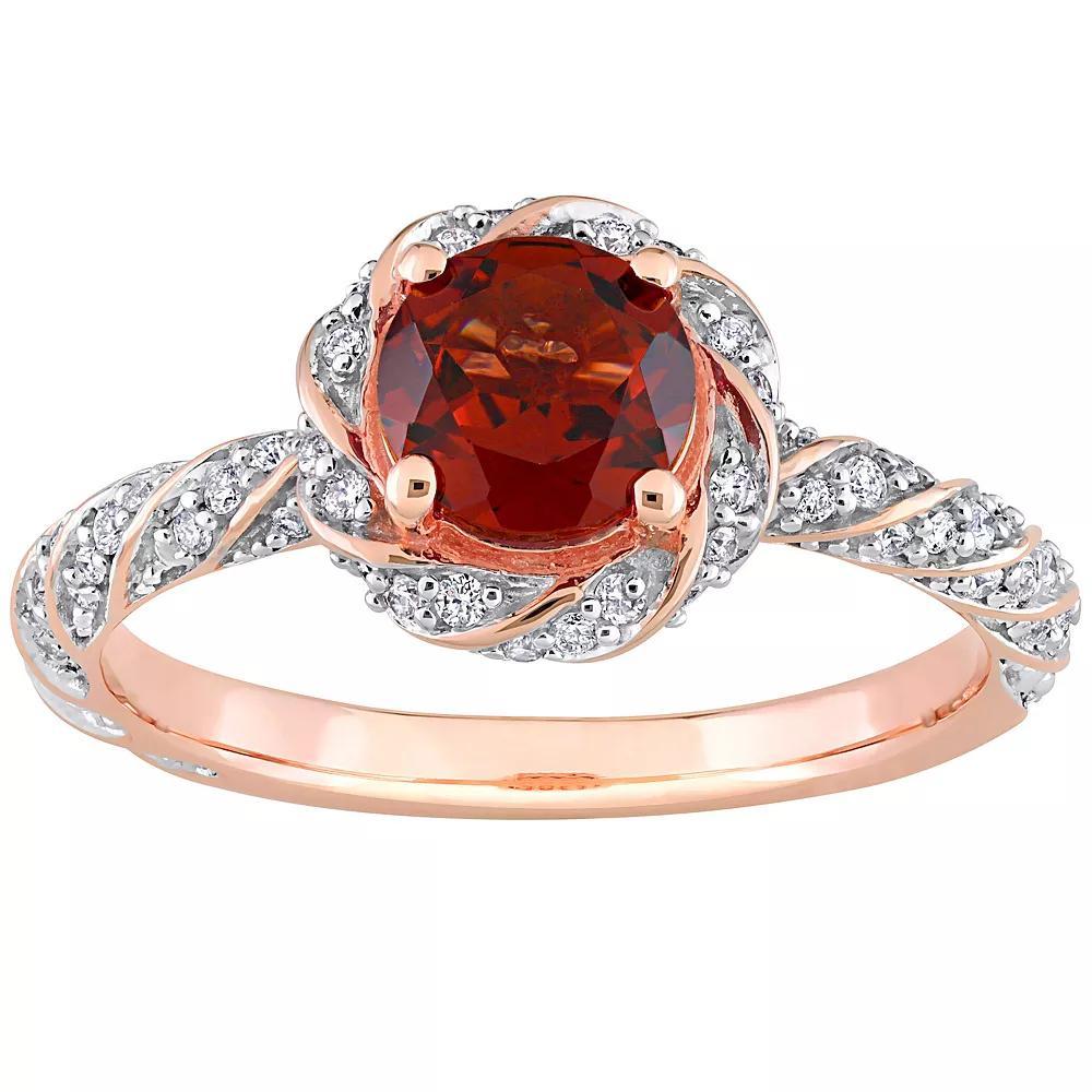 Stella Grace 14k Rose Gold Garnet & 1/4 Carat T.W. Diamond Halo Vintage Ring, Women's, Size: 10 Product Image