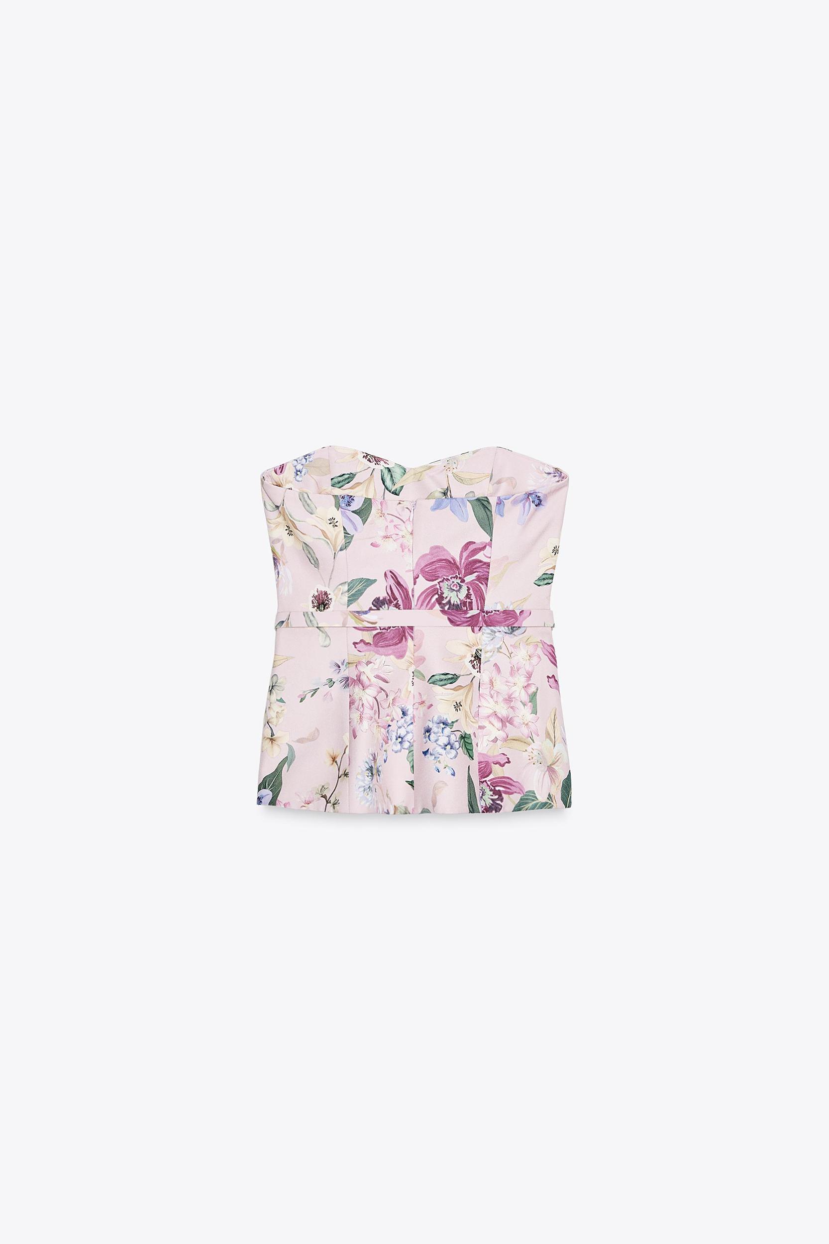 FLORAL PRINT BELTED BUSTIER TOP Product Image