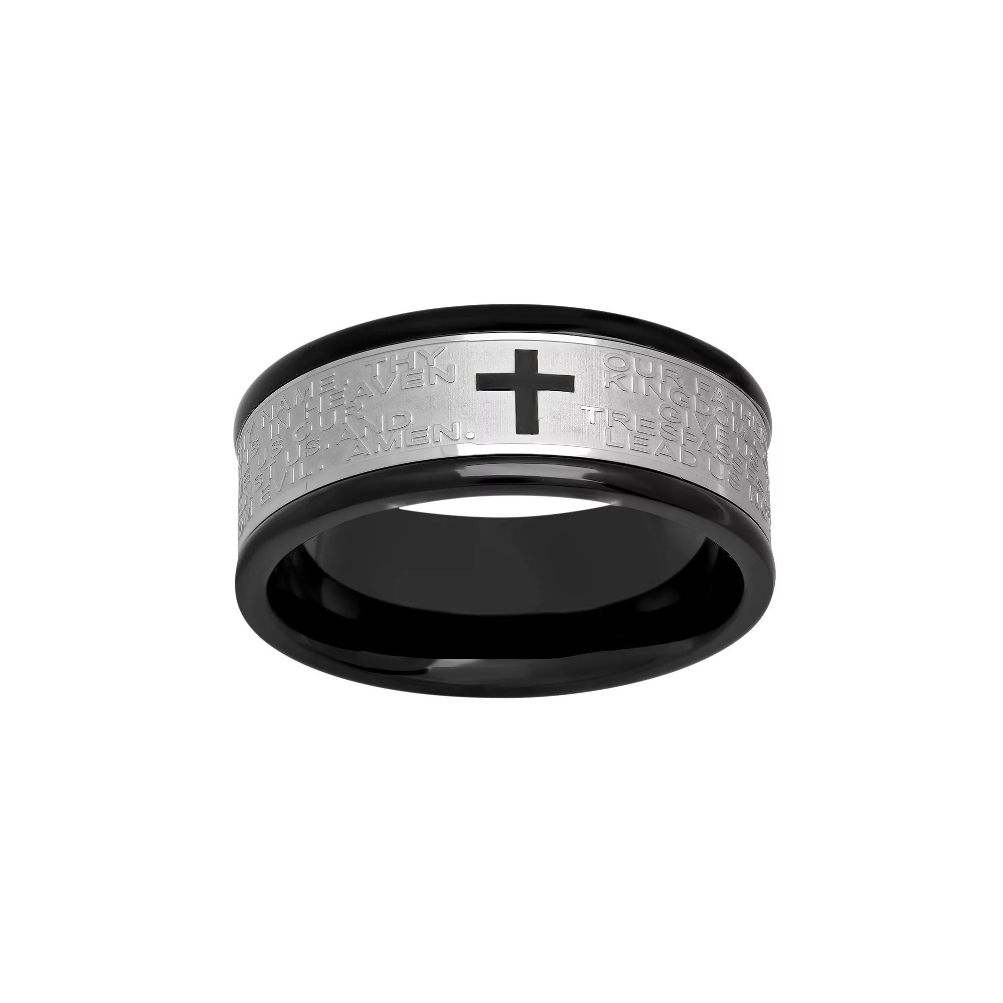 Stainless Steel Two Tone "The Lord's Prayer" Band - Men, Men's, Size: 14, Black Product Image