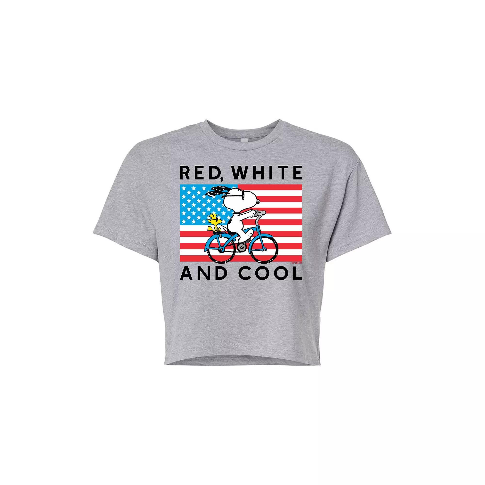 Juniors Peanuts Bike Riding Snoopy Red, White & Cool Cropped Tee, Girls Product Image