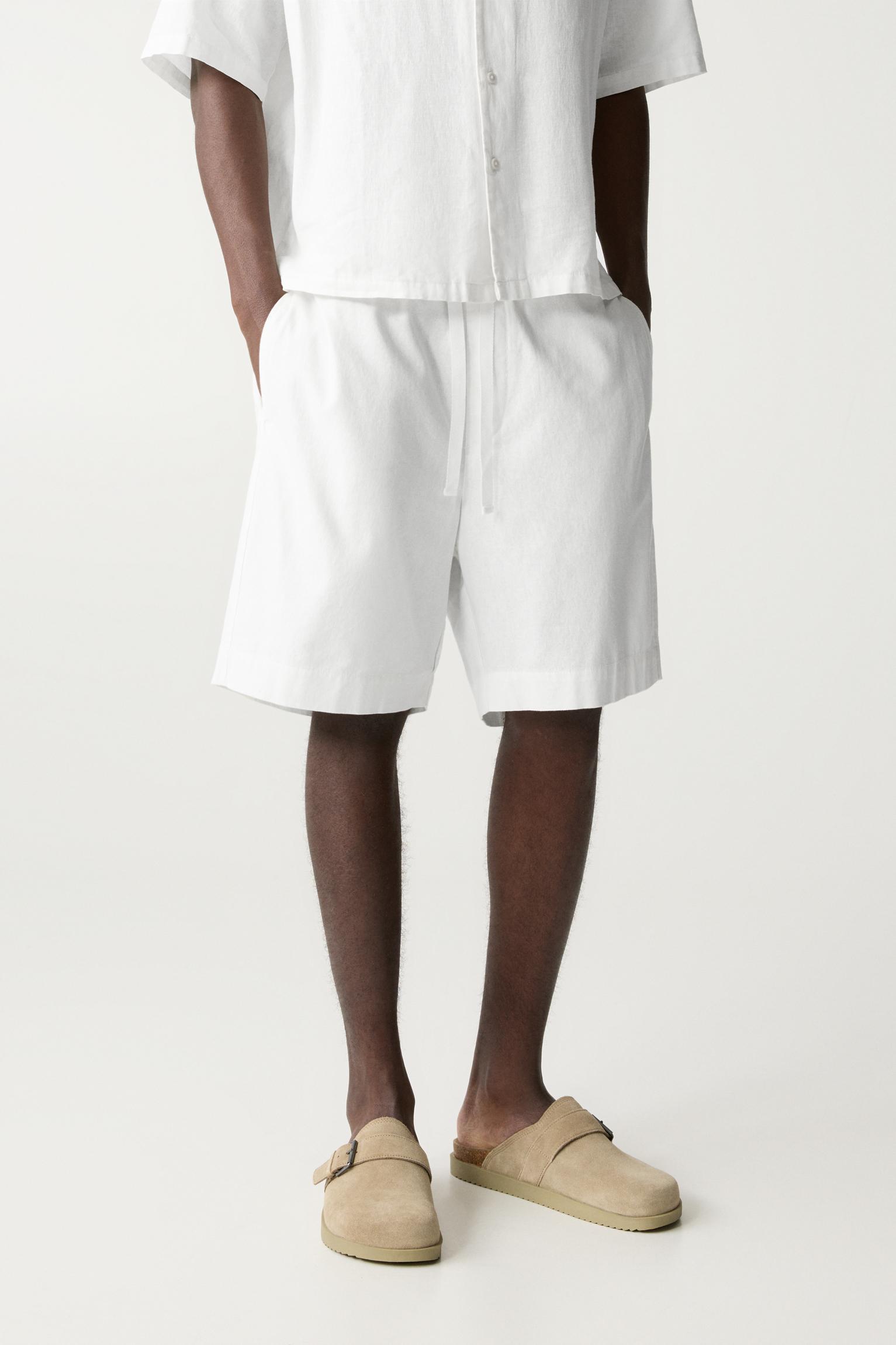 Linen blend jogger Bermuda shorts Product Image