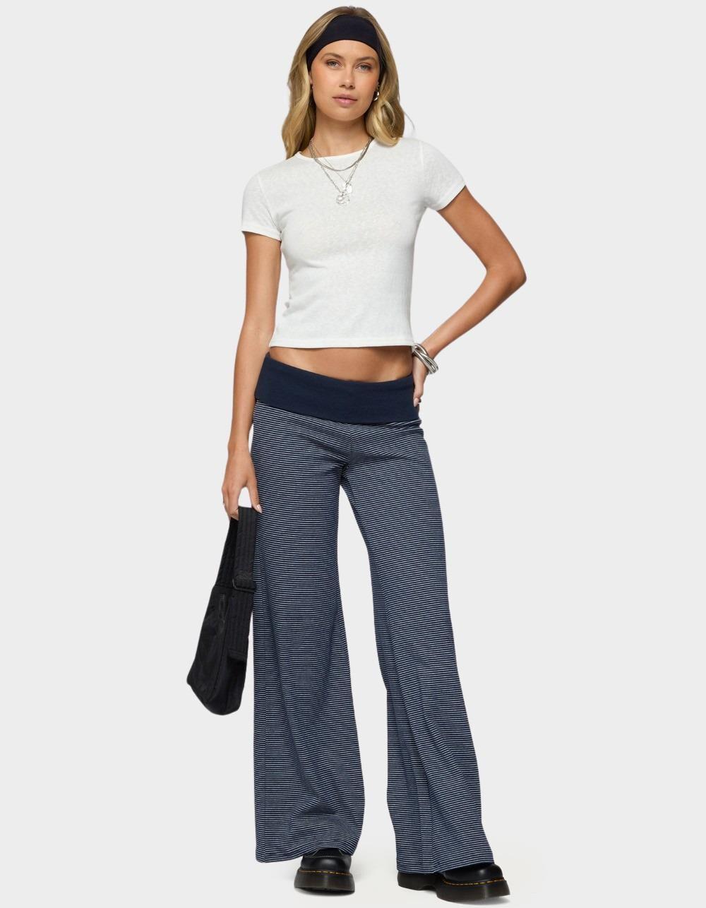 EDIKTED Amarna Striped Fold Over Pants - NAVY Product Image