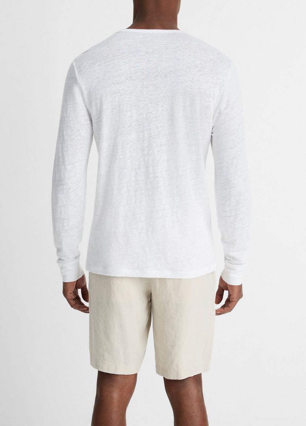 Mens Linen Long-Sleeve Henley, Optic White, Size XL Vince Product Image