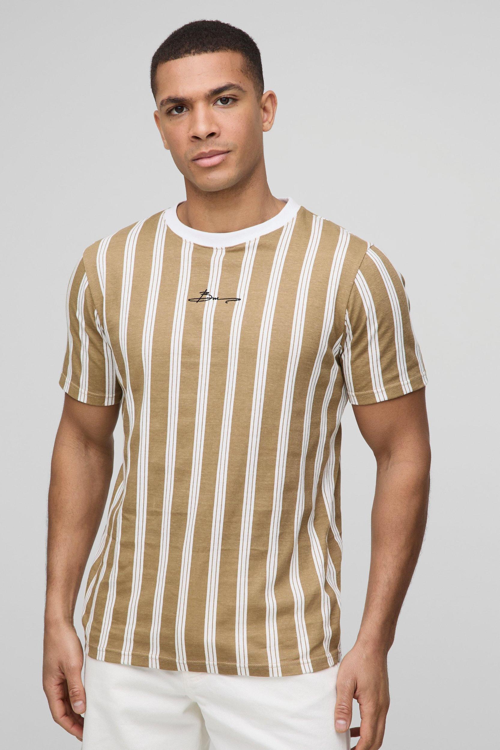 Slim BM Signature Stripe T-shirt | boohooMAN USA Product Image