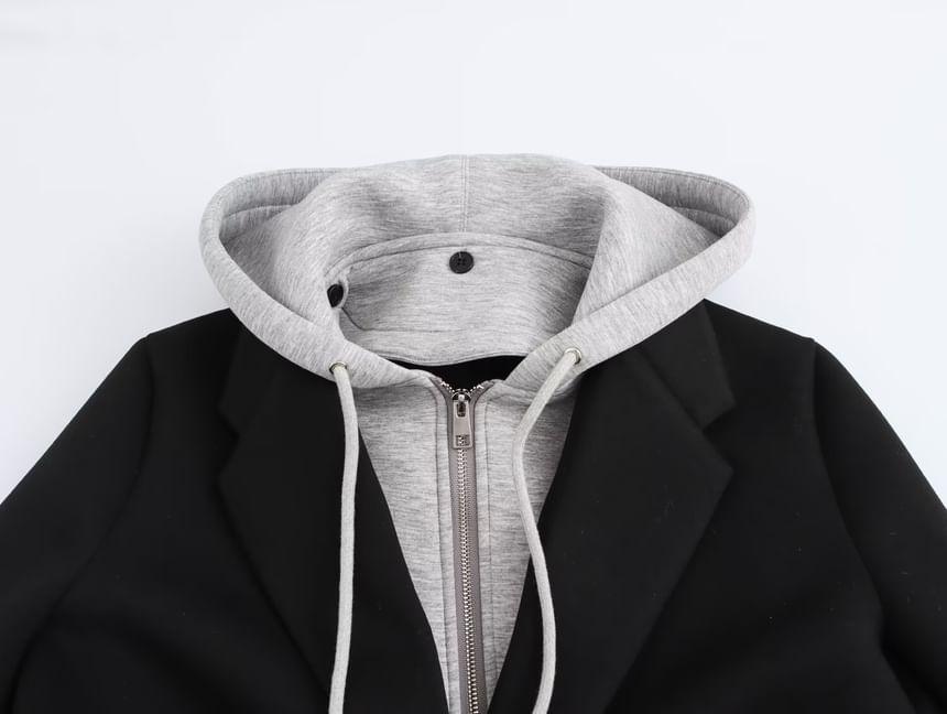 Mock Two-Piece Drawstring Hooded Midi Single-Breasted Coat Product Image