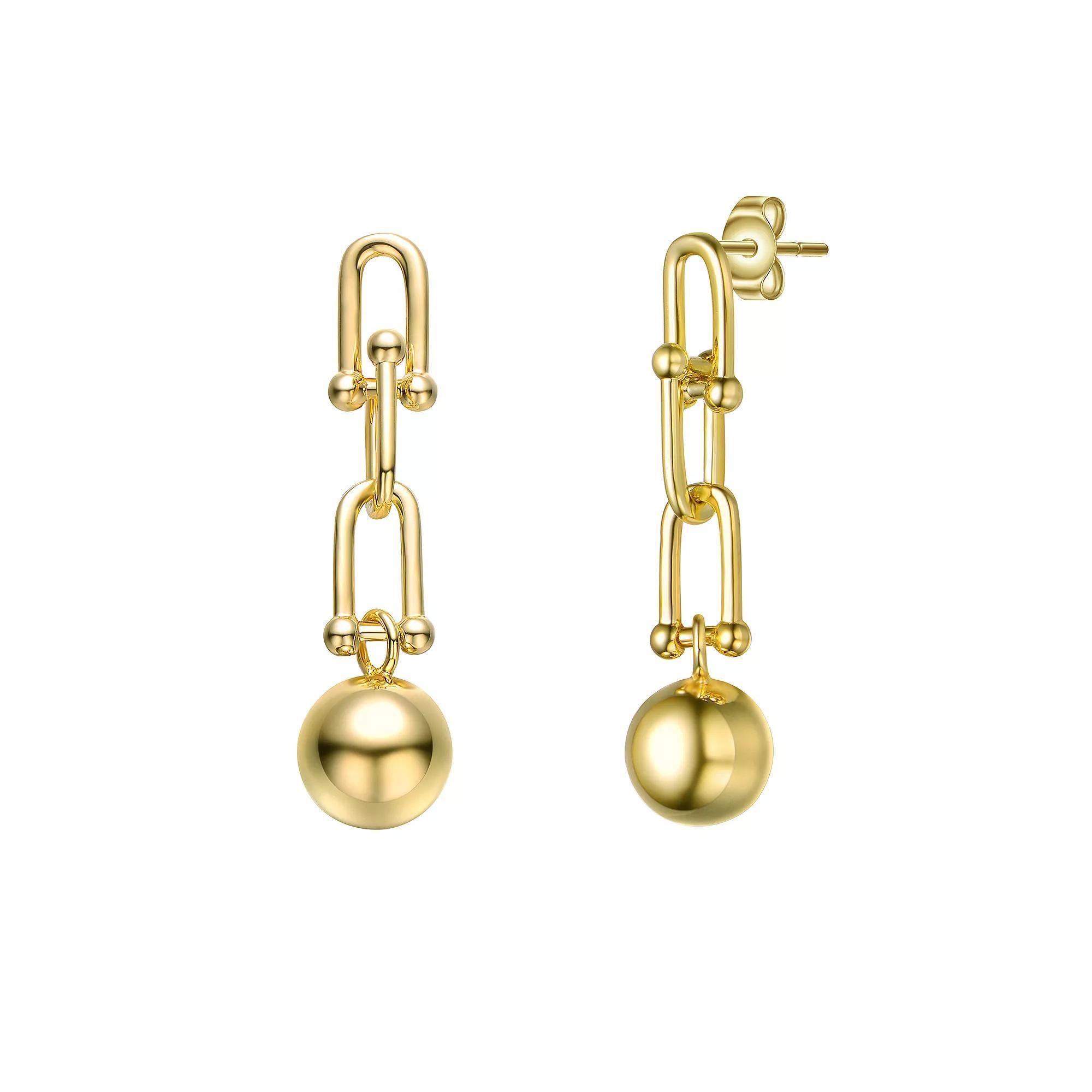 14k Gold Plated Link Bead Linear Drop Earrings, Women's, Gold Tone Product Image