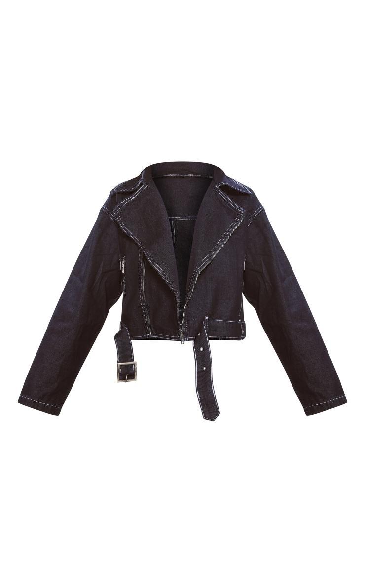  Raw Indigo Wash Biker Detail Oversized Denim Jacket Product Image