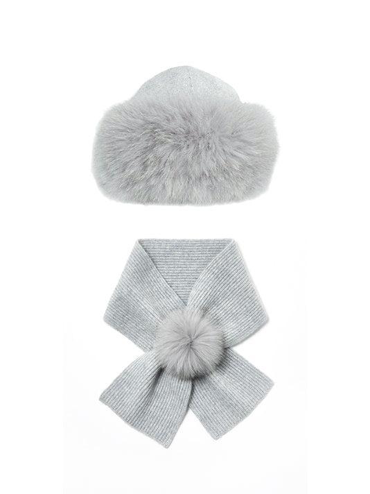 Knitted Wool Blend Scarf & Fox Trim Hat *Two Piece Set* Product Image