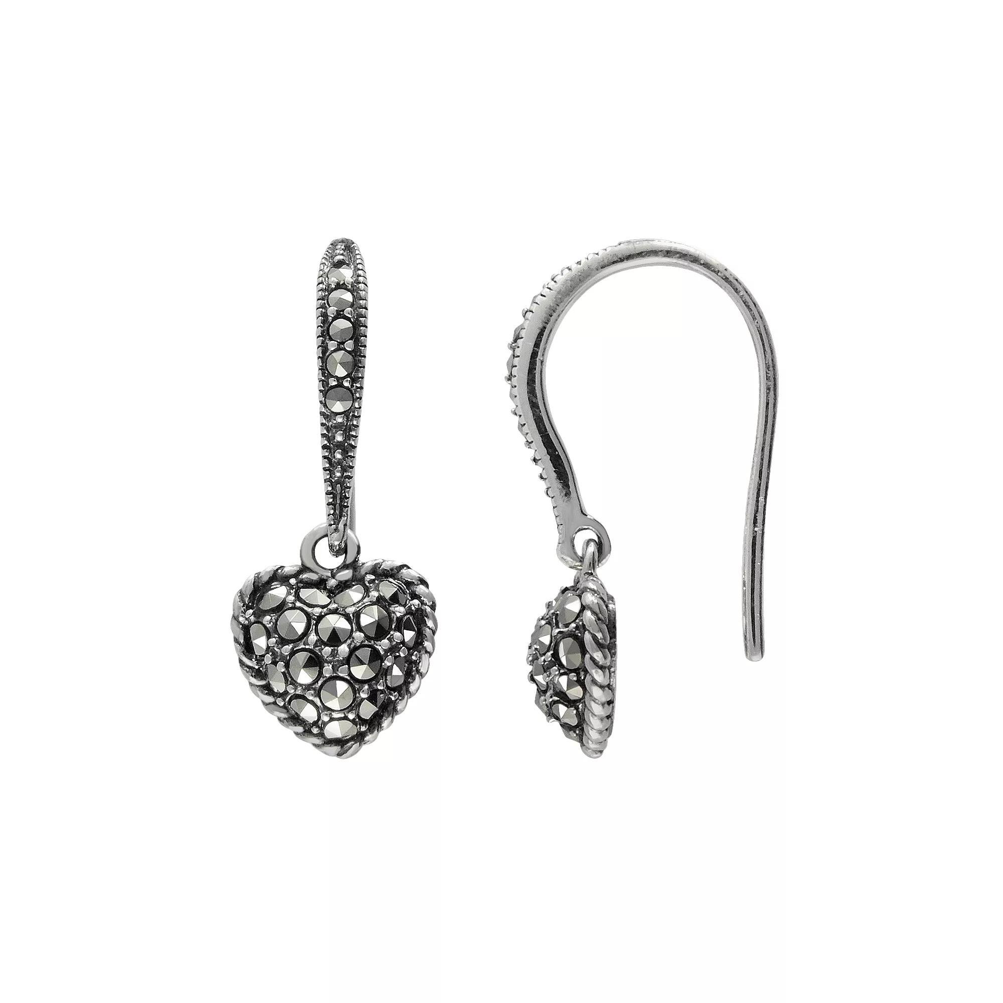 Lavish by TJM Sterling Silver Heart Drop Earrings, Women's, Black Product Image
