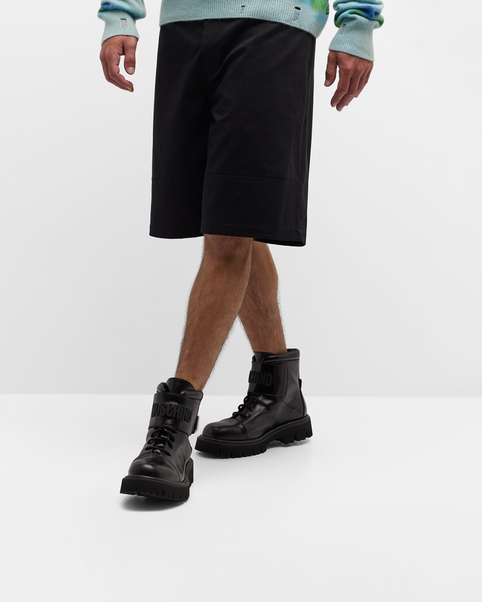 Men's Leather Logo Combat Boots Product Image
