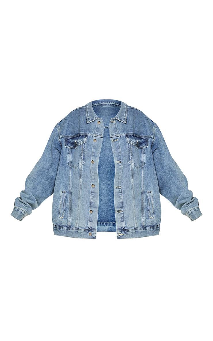 PRETTYLITTLETHING Plus Vintage Wash Oversized Boyfriend Denim Jacket Product Image