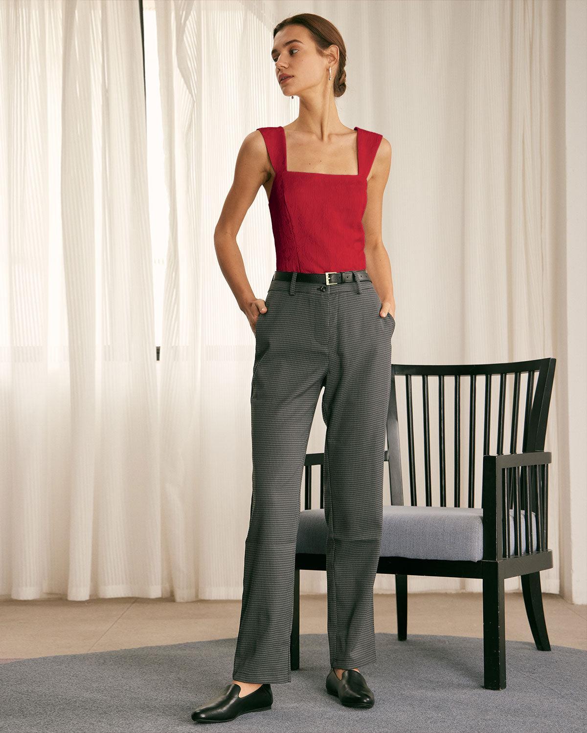 The Red Square Neck Jacquard Tank Top Product Image