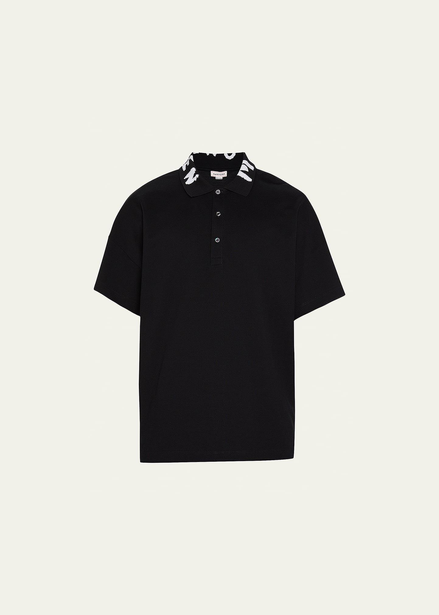 Mens Oversized Graffiti-Collar Polo Shirt Product Image