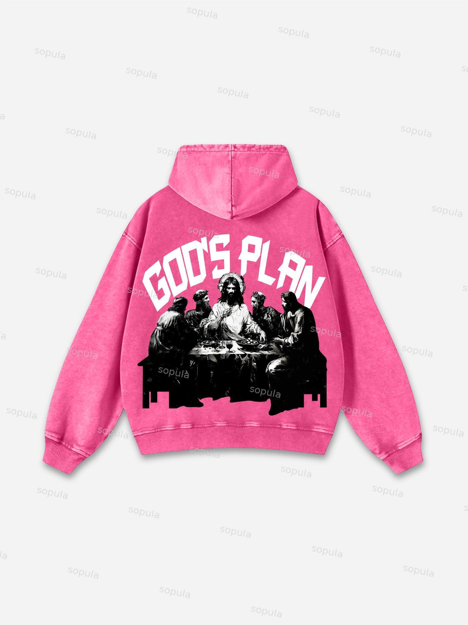 Sopula God's Plan Faith Graphic Vintage Washed Pocket Hoodie Product Image