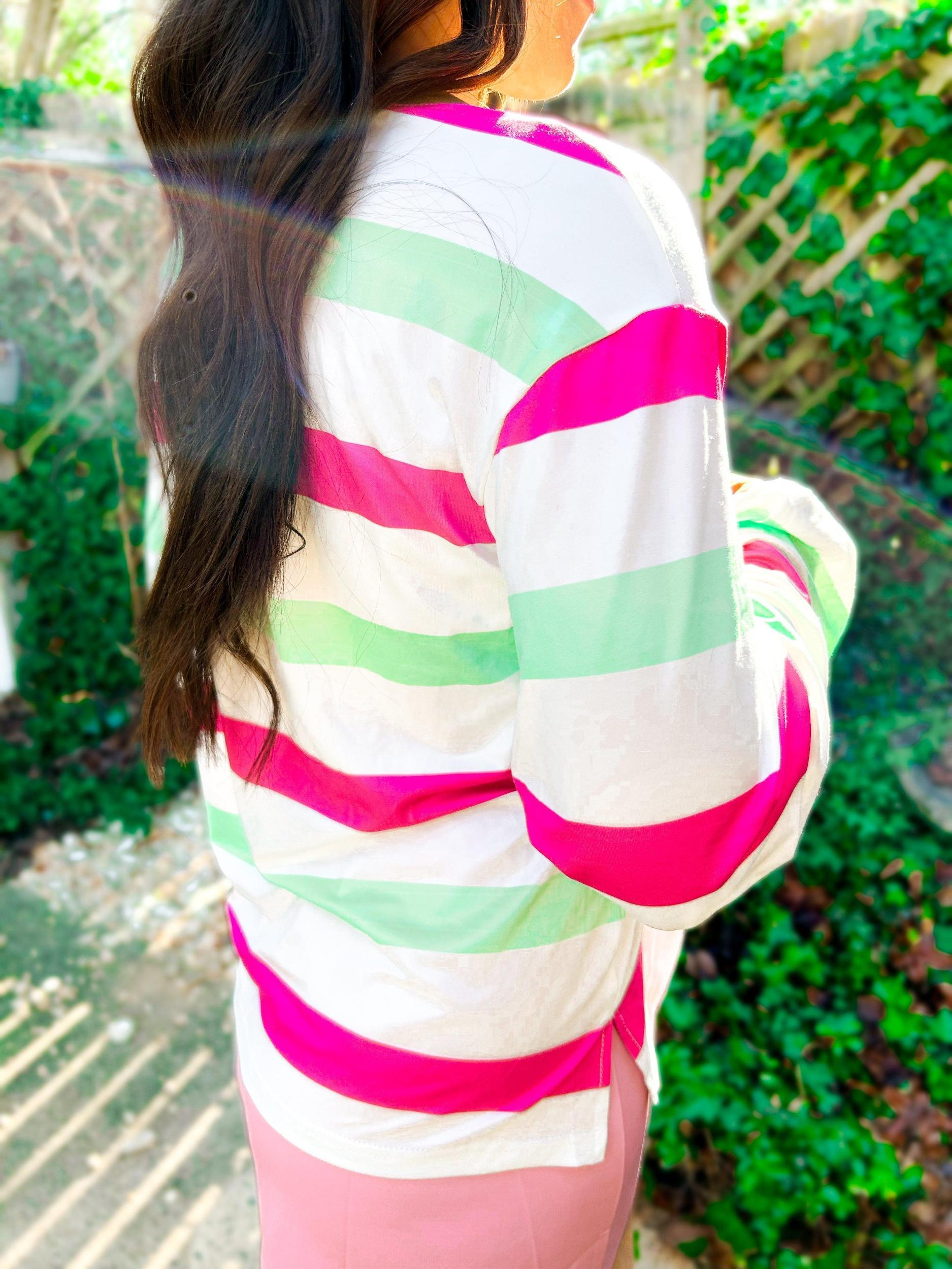 The Mimi Multi-Color Striped Bell Sleeve Top Product Image