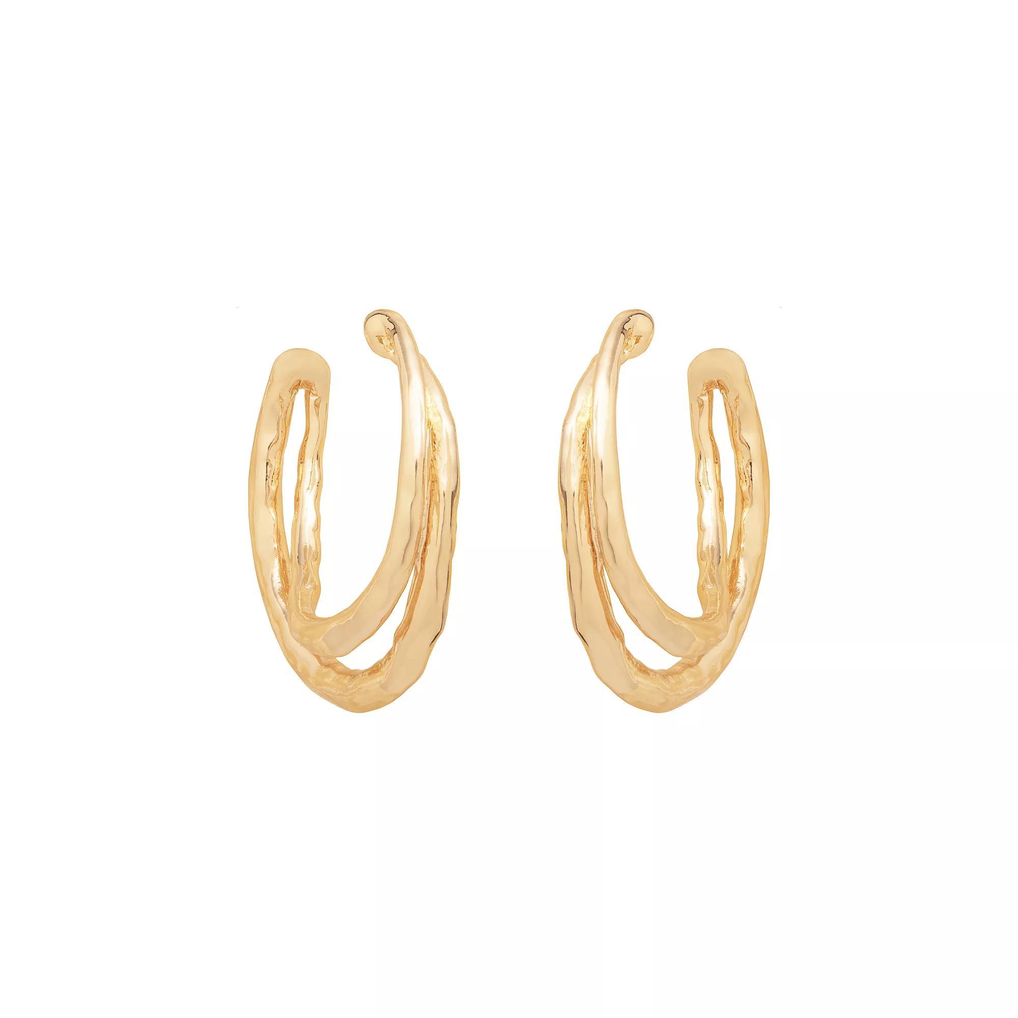 Emberly Gold Tone Textured 2 Row Hoop Earrings, Women's, None Product Image