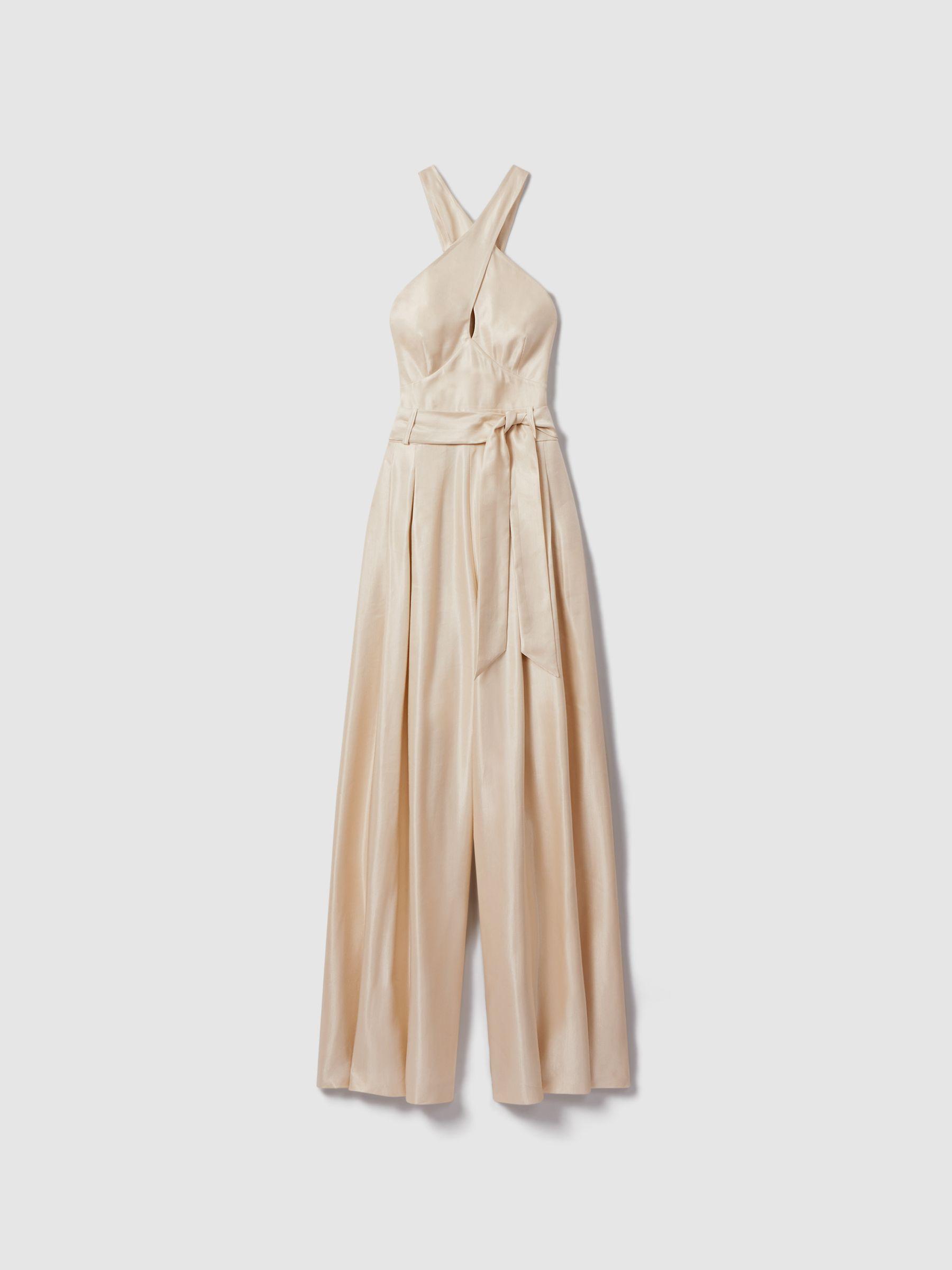 Viscose Linen Wide Leg Jumpsuit in Neutral Product Image