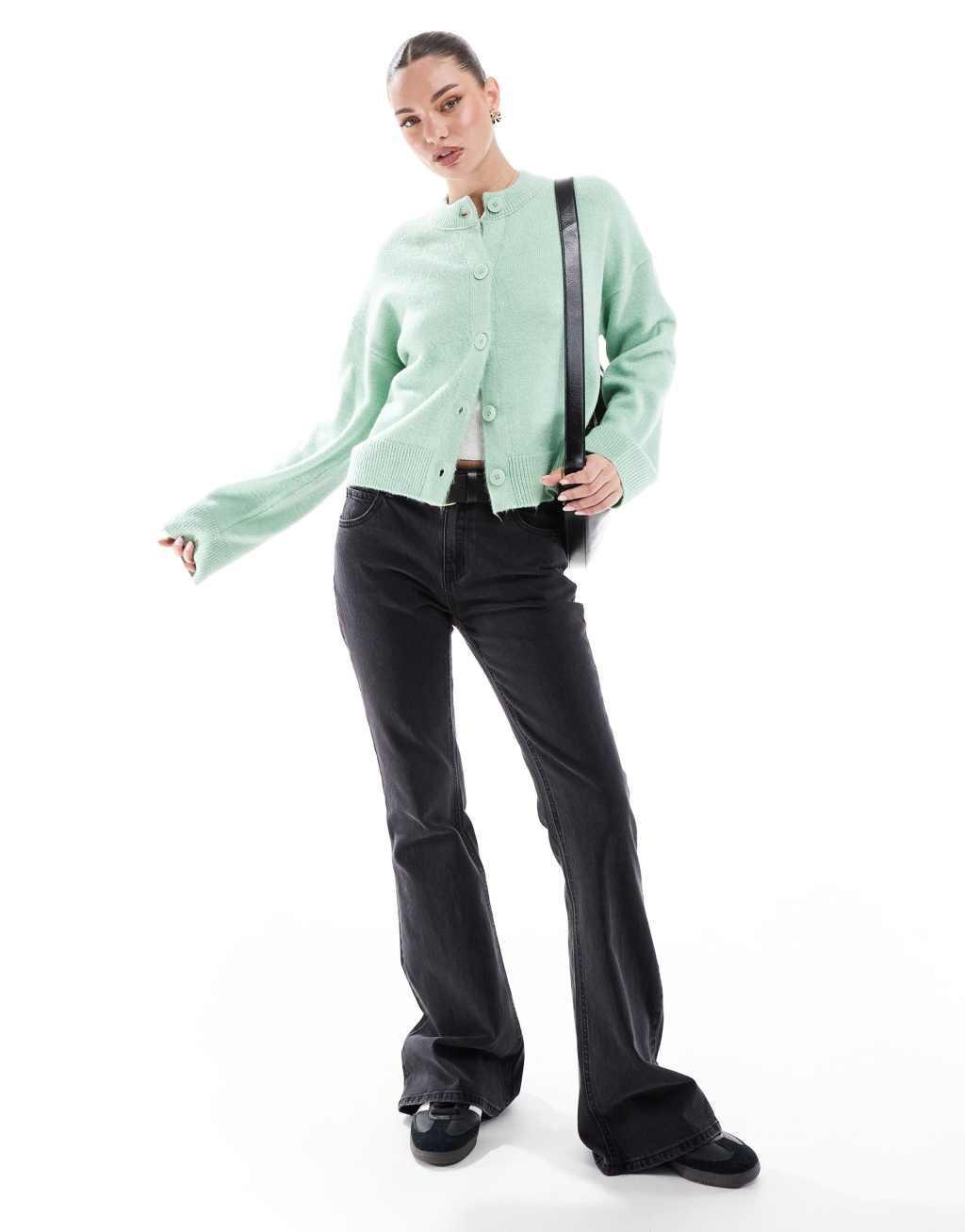 ASOS DESIGN crew neck cardigan in green Product Image