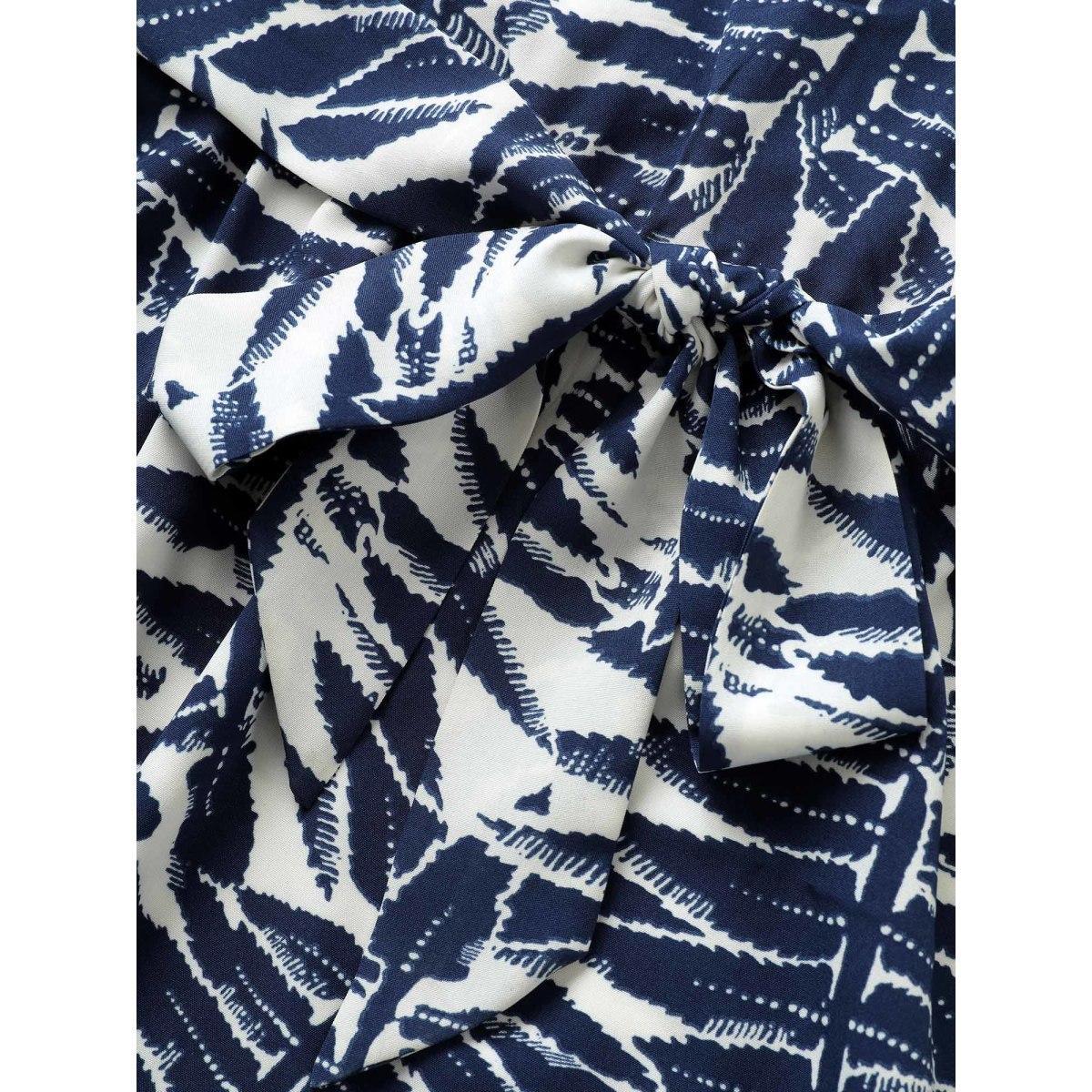 Plus Size Plants Wrap Pocket Sleeveless Belted Dress DarkBlue Women Resort Non Overlap Collar Sleeveless Curvy Midi Dress BloomChic 10/M Product Image
