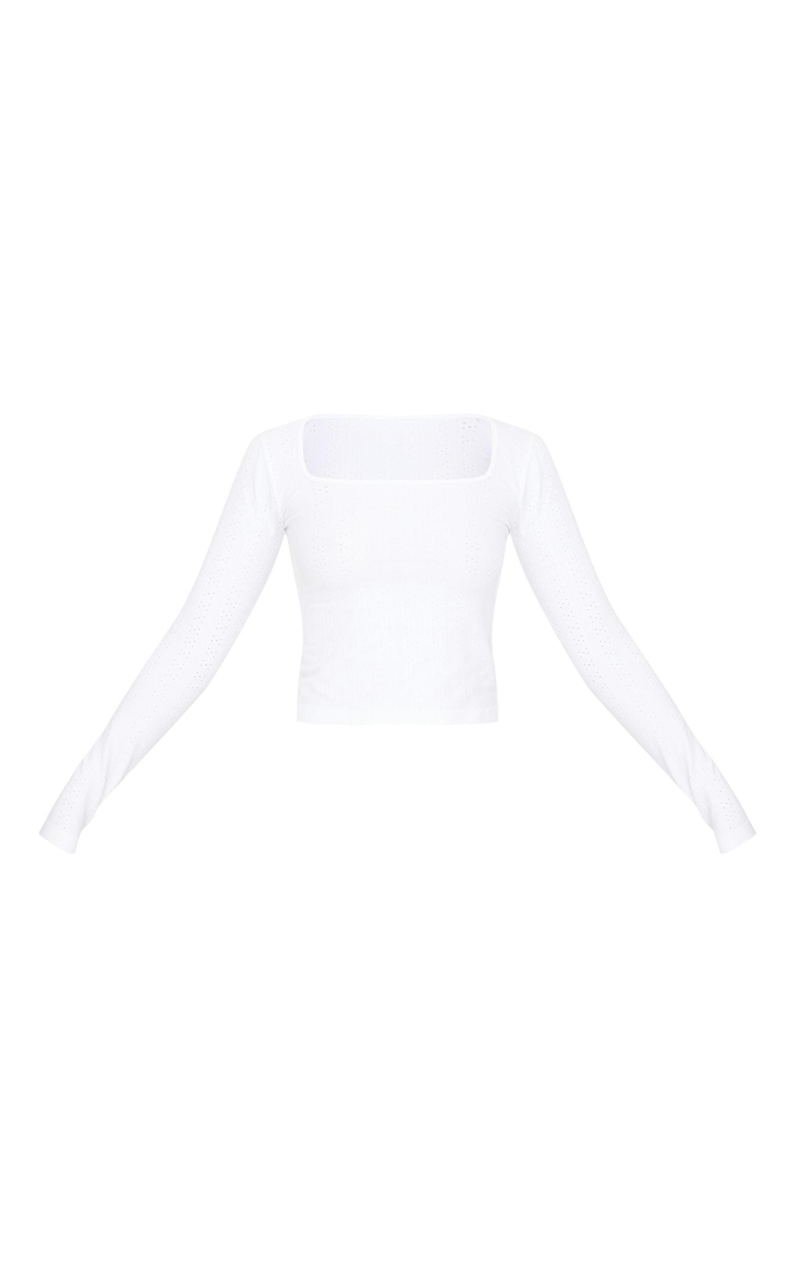  White Contour Pointelle Square Neck Long Sleeve Top Product Image